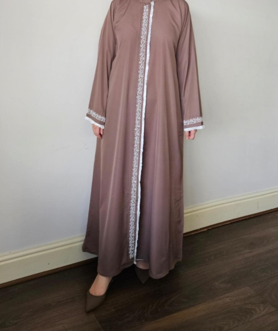 ABAYA neutral beige open abaya button abaya handwork style abaya, hijab abaya dubai abaya open uae abaya with hijab - image 3