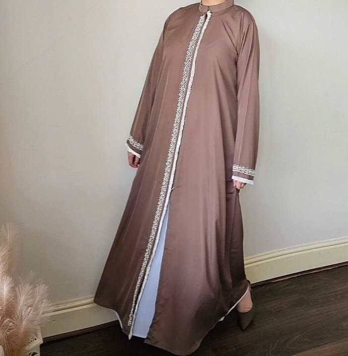 ABAYA neutral beige open abaya button abaya handwork style abaya, hijab abaya dubai abaya open uae abaya with hijab - image 5