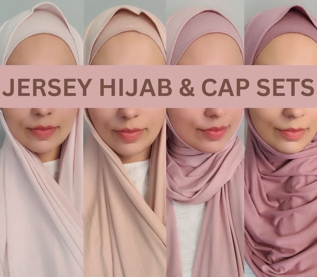 JERSEY HIJAB and CAP set, hijab undercap, luxury jersey large scarf shawl headscarf  folded sewn edges headwrap premium quality stretchy