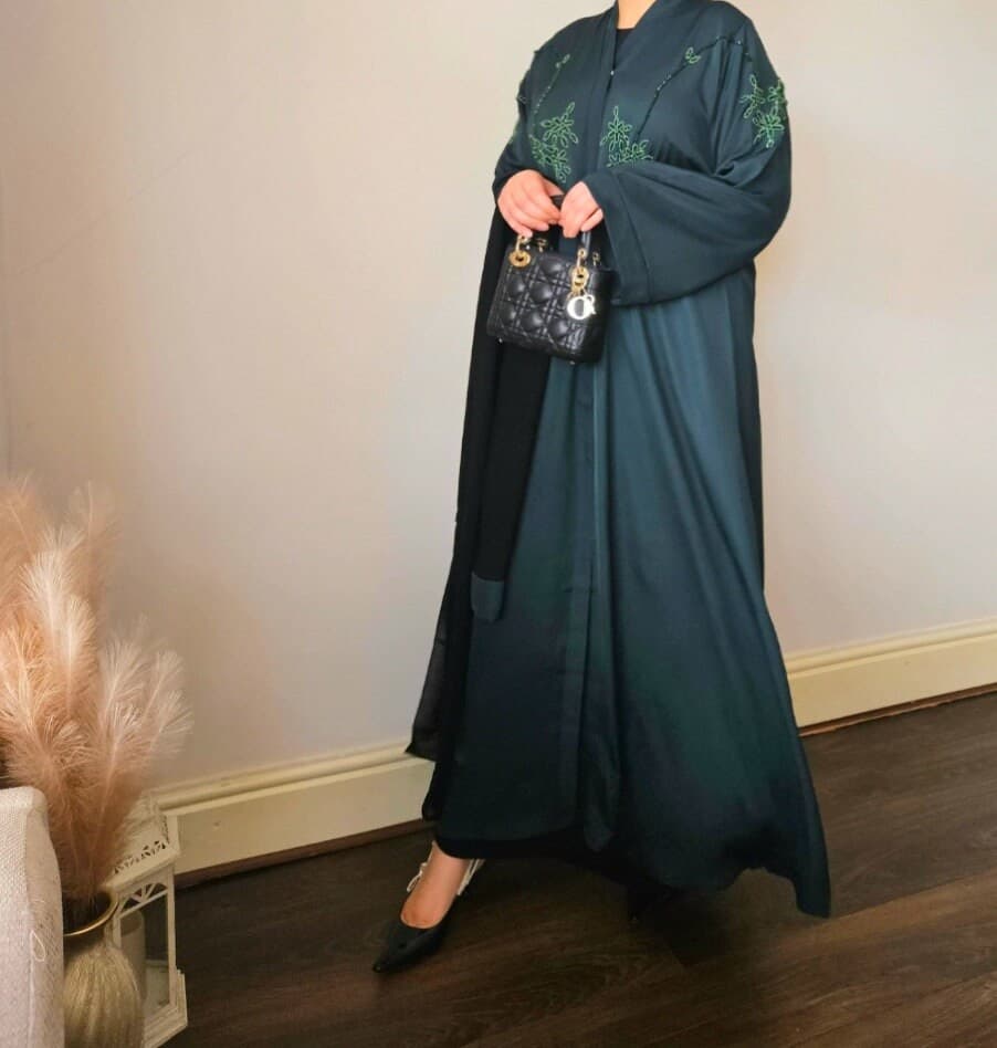 ABAYA green open handwork style abaya, hijab abaya dubai abaya open uae abaya with hijab - image 4