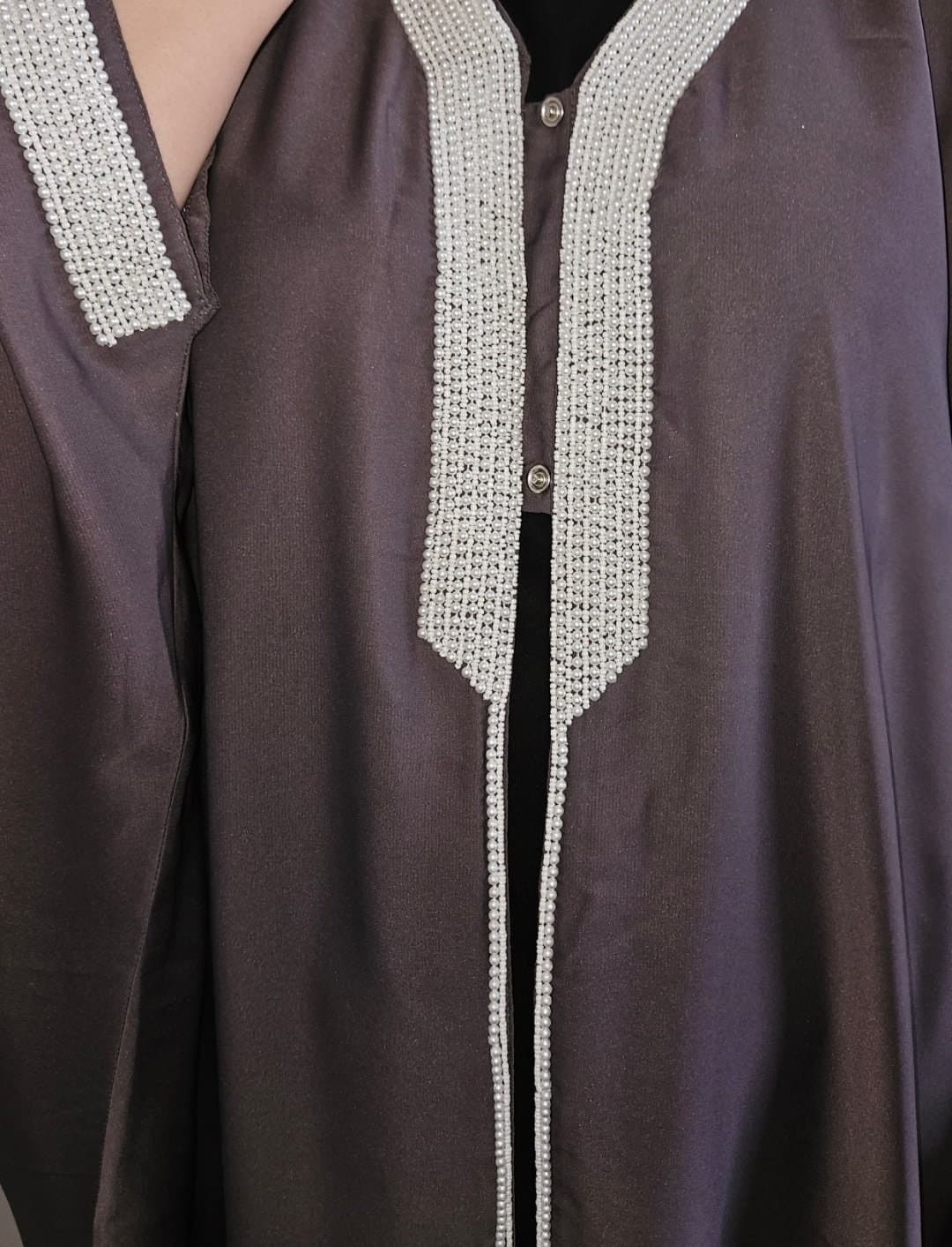 ABAYA dubai butterfly PEARL taupe open style belt abaya, hijab abaya dubai abaya open uae abaya - image 5