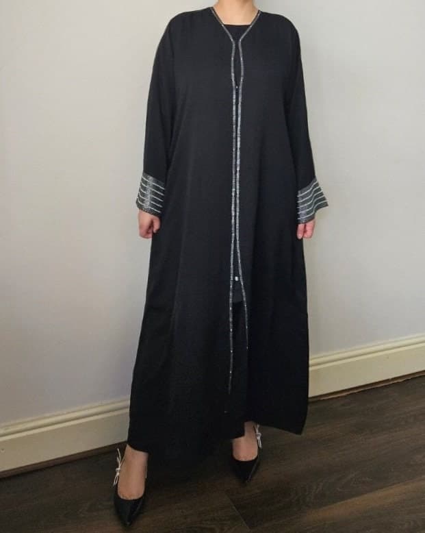 ABAYA Dubai open style black dimante work modest dress maxi dress gifts for her eid party wedding eid gift umrah gift - image 4