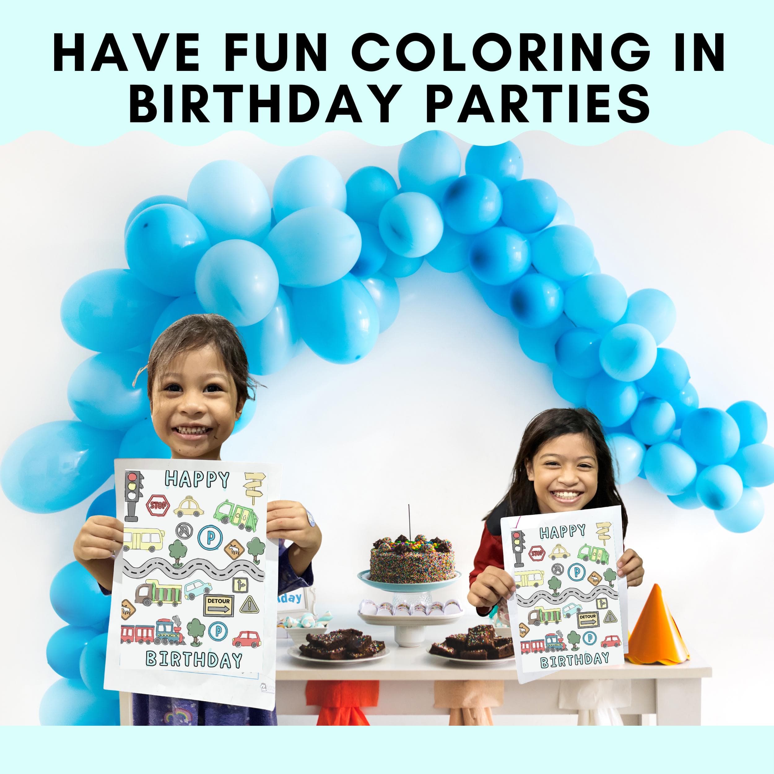 Kids having fun coloring in birthday party