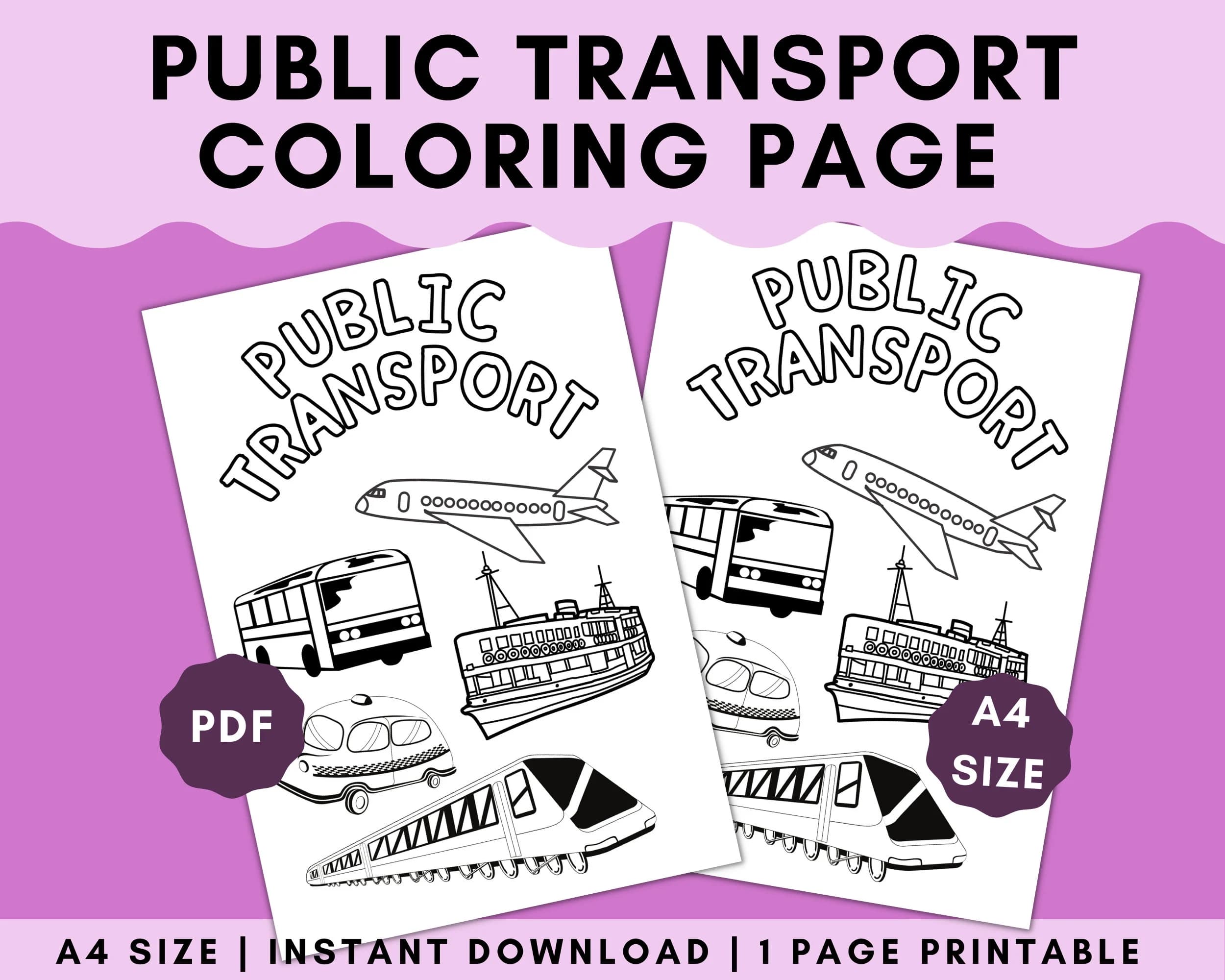 Public Transport Coloring Page, Kids Learning Activity (PDF)