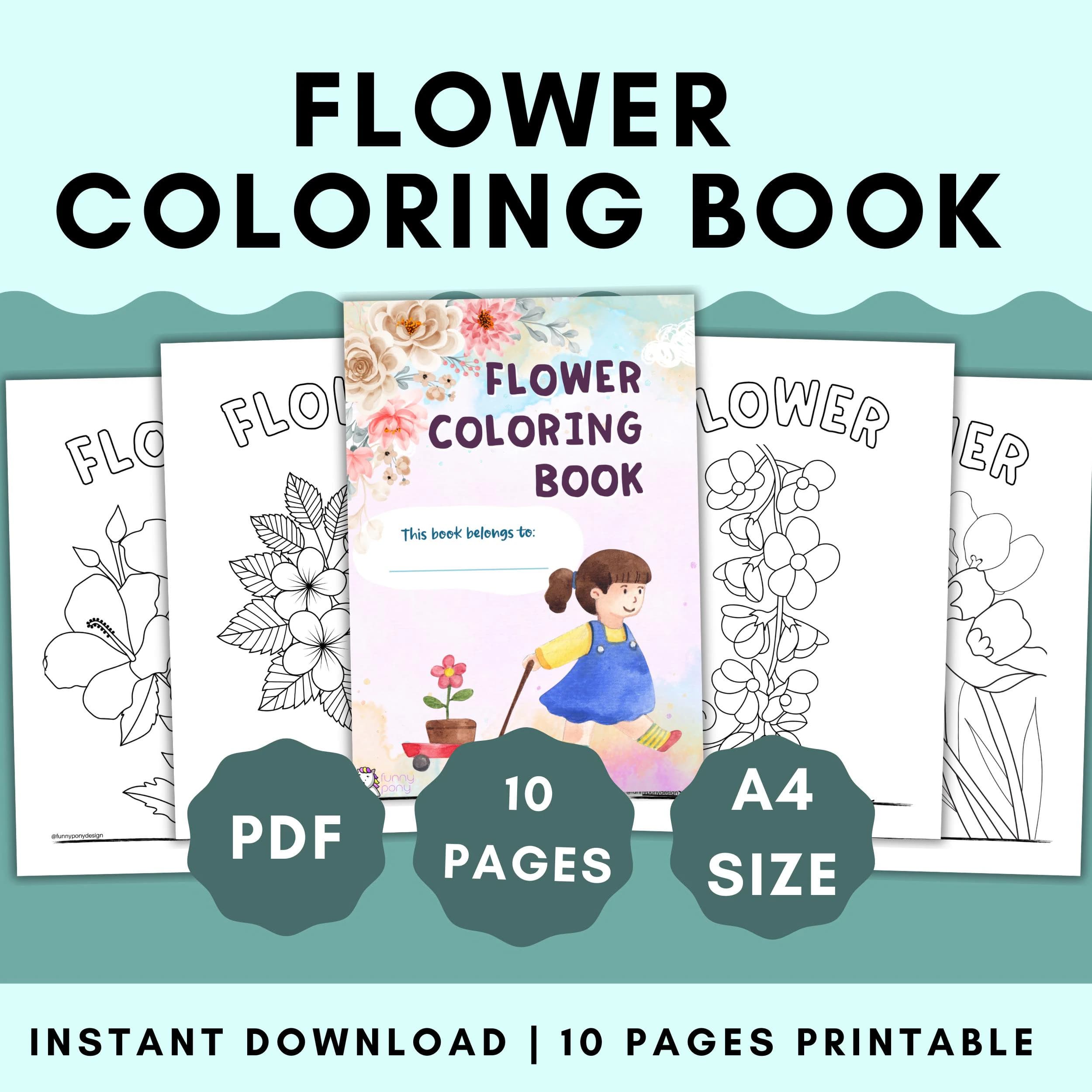 Flower Coloring Book for Kids, Preschool Activity (PDF Pattern)