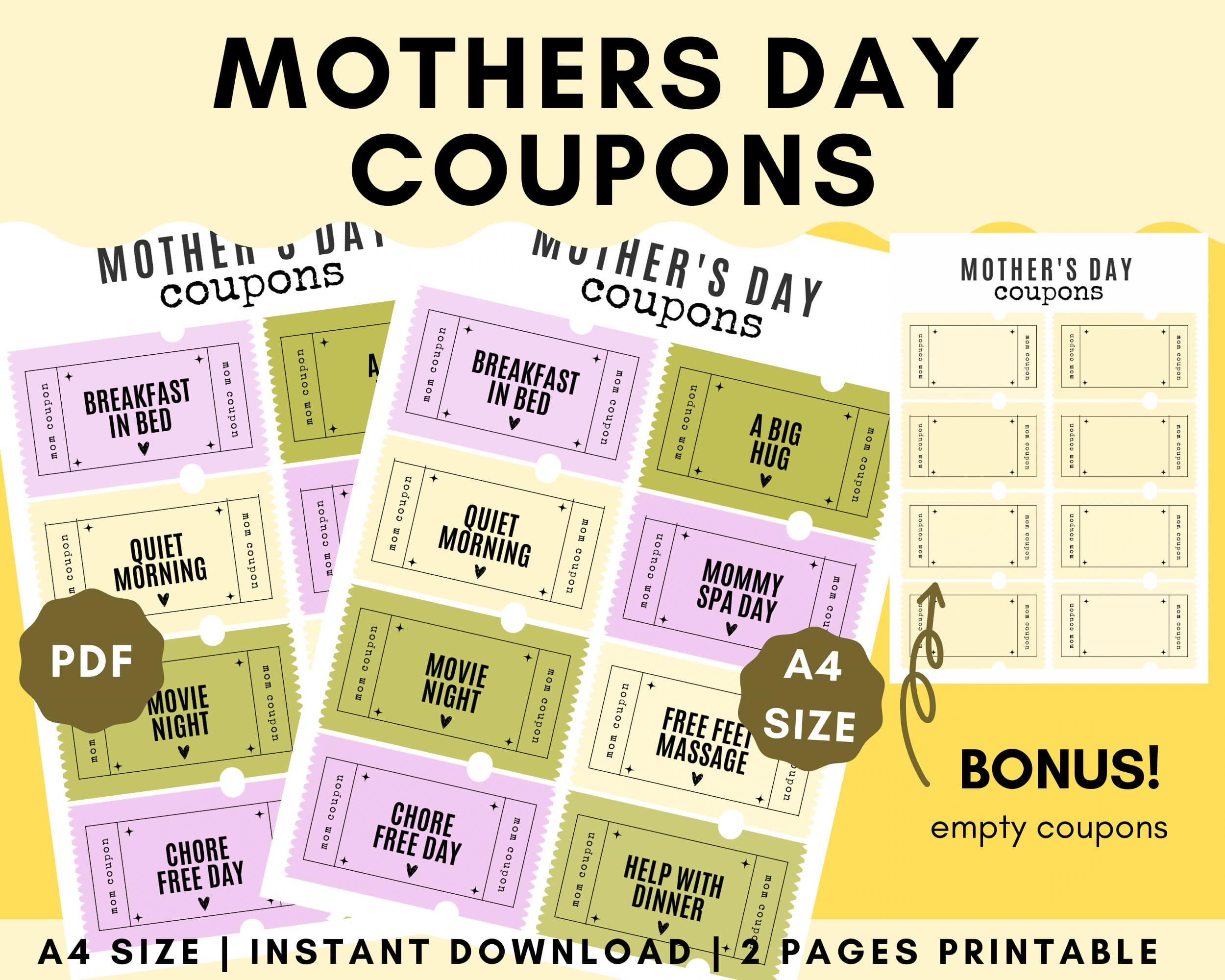 Printable Mother's Day Coupons, Gift for Mom (PDF)