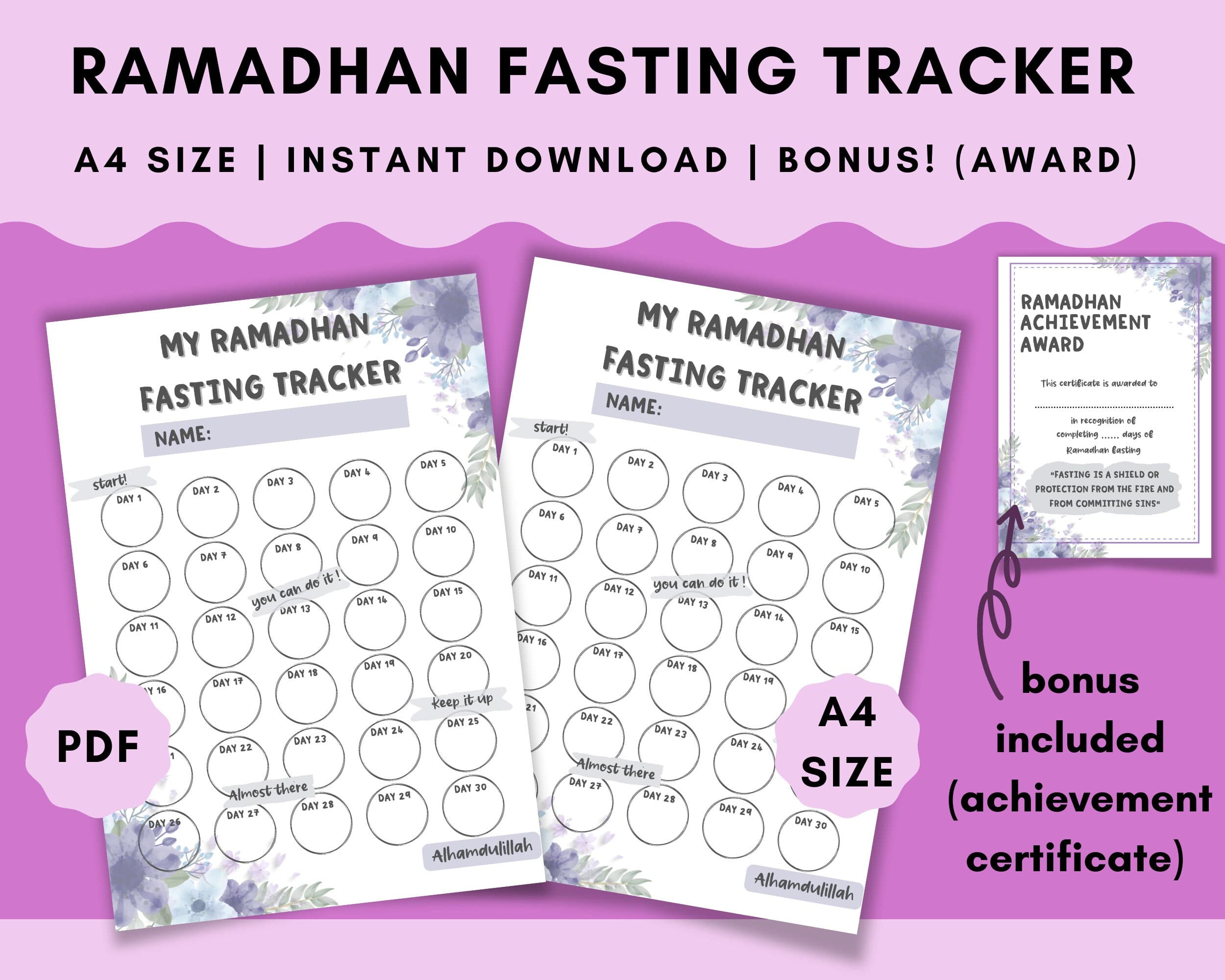 Kids Ramadan Fasting Tracker, Activity Planning, Goal Printable (PDF)