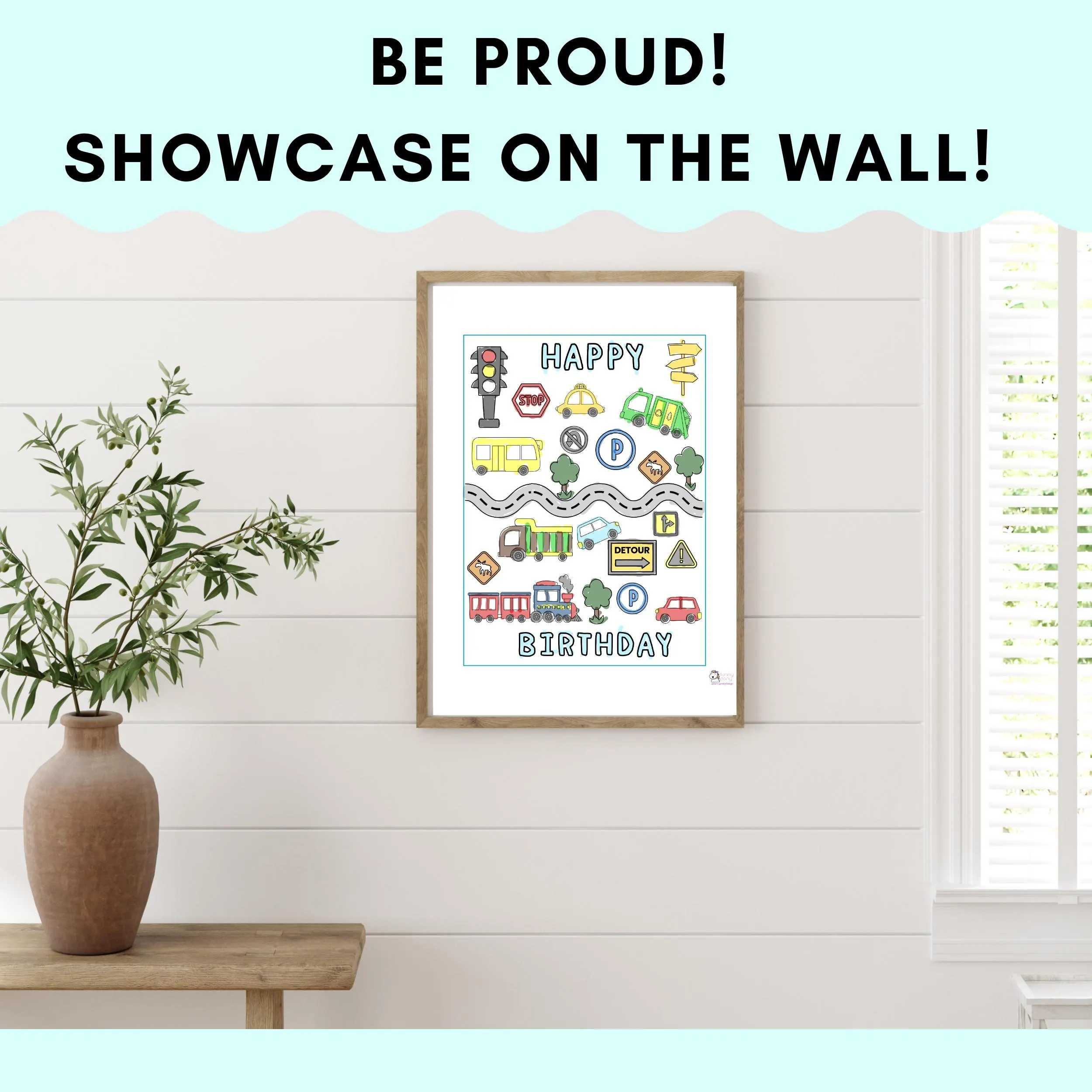 transportation coloring page on the wall