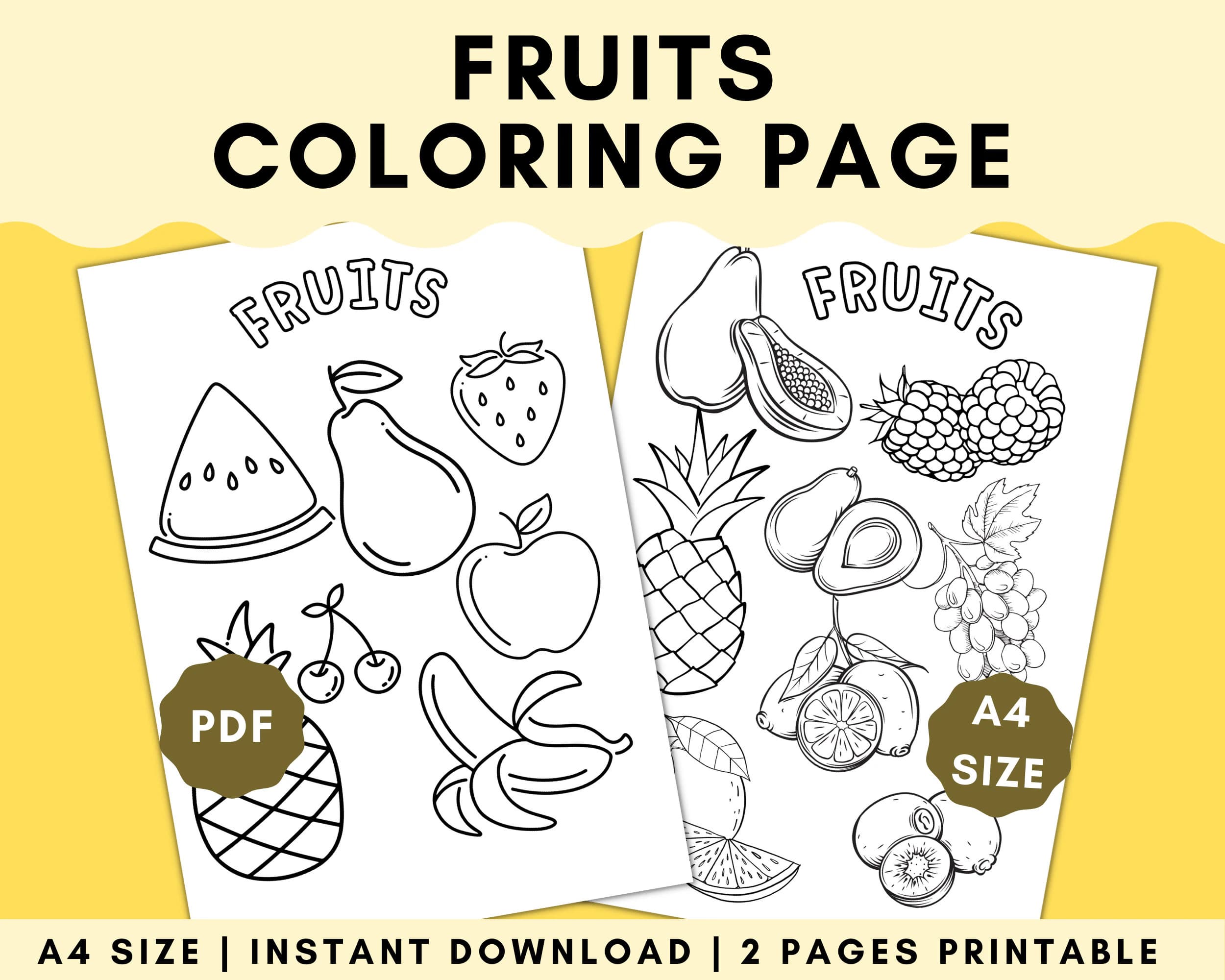 Fruits Coloring Page, Kids Activity Sheet (PDF Printable)