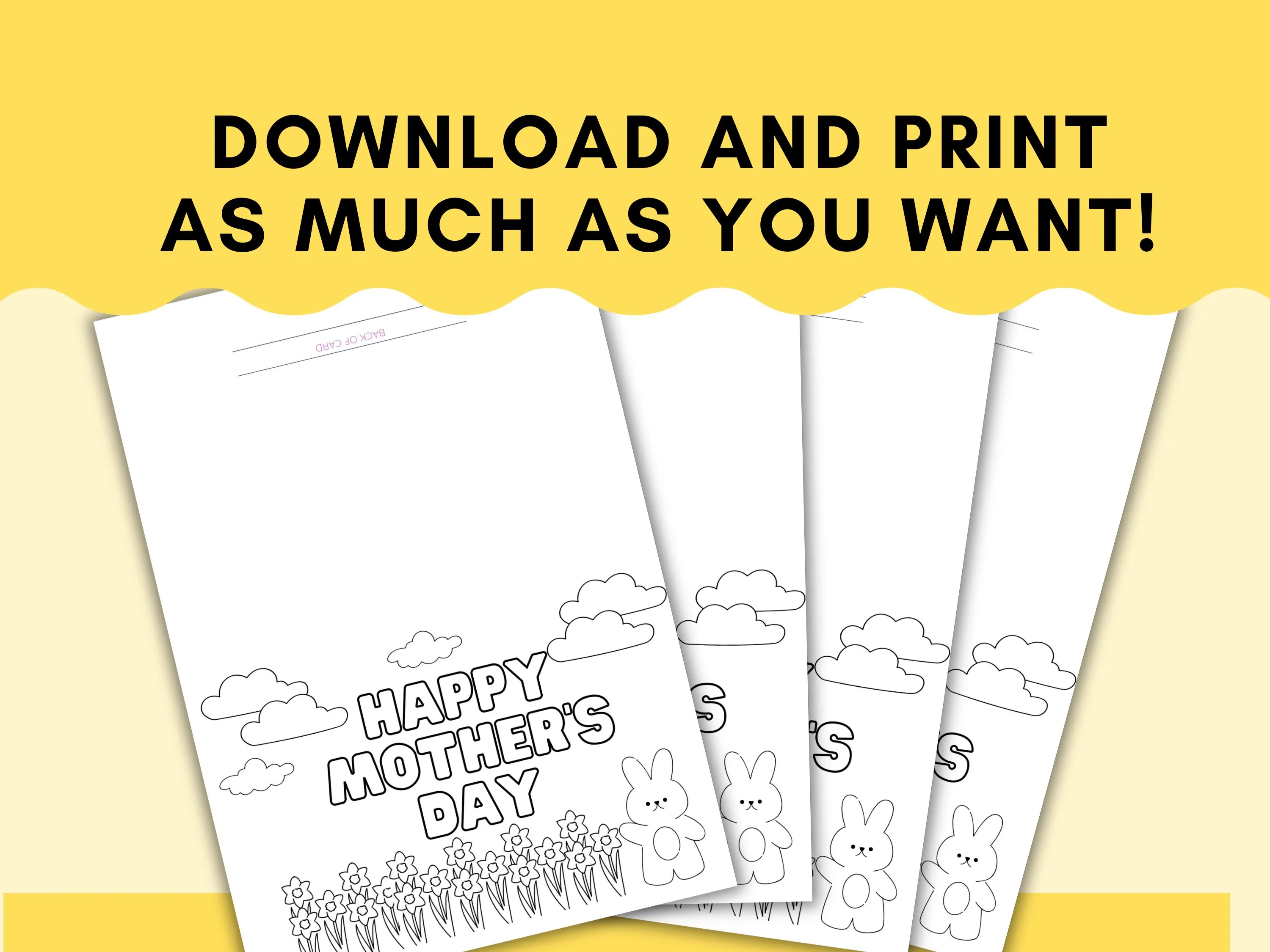 Classroom Mothers Day Activity Printable Coloring Card PDF Download Kids Craft Project Thank You Mom Gift Idea Black White Design Educational Resource Sheet Flower Bunny Pattern Perfect Appreciation Present Digital Format