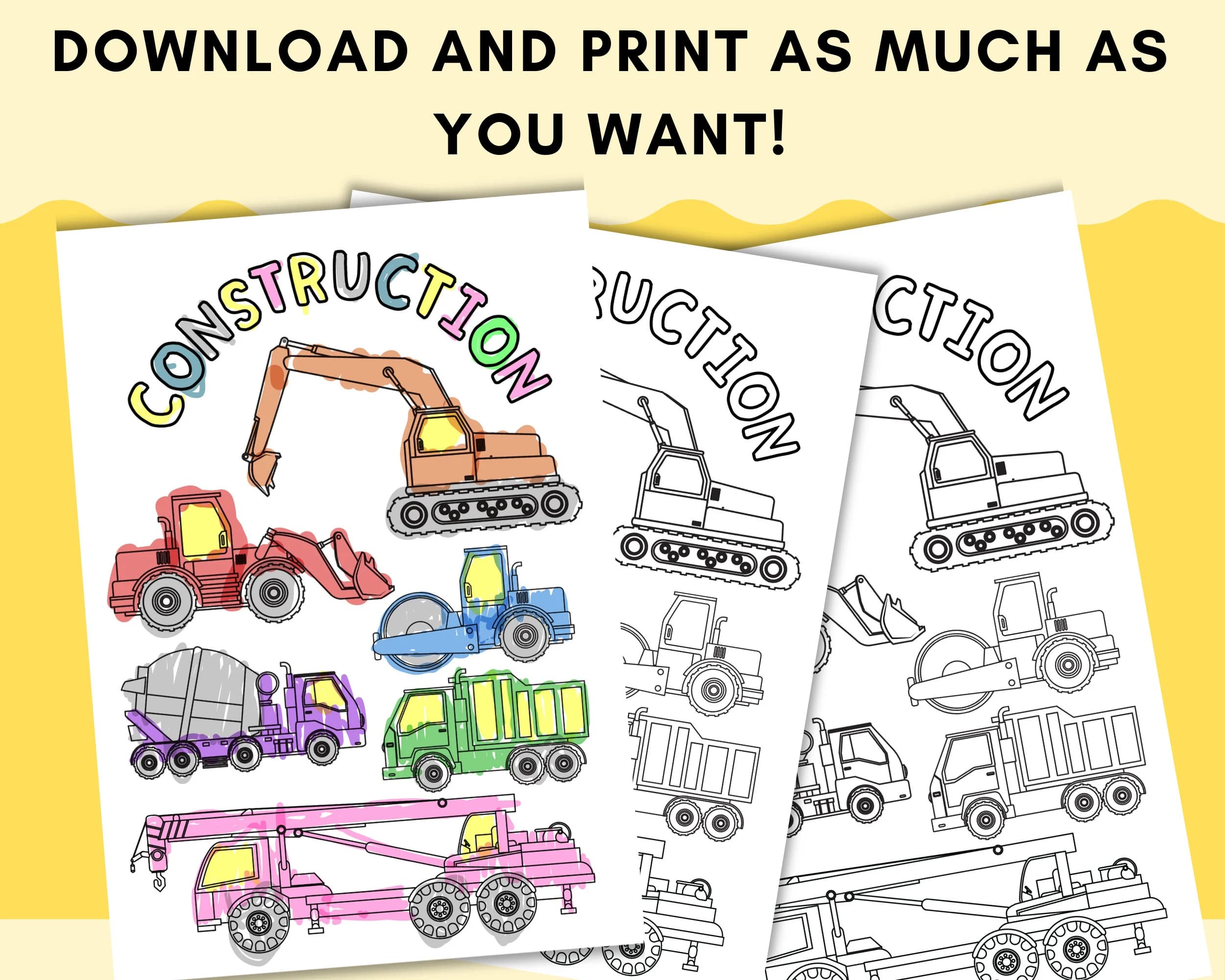 Construction Vehicle Coloring Page, A4 Learning Worksheet (Digital Download) - image 5