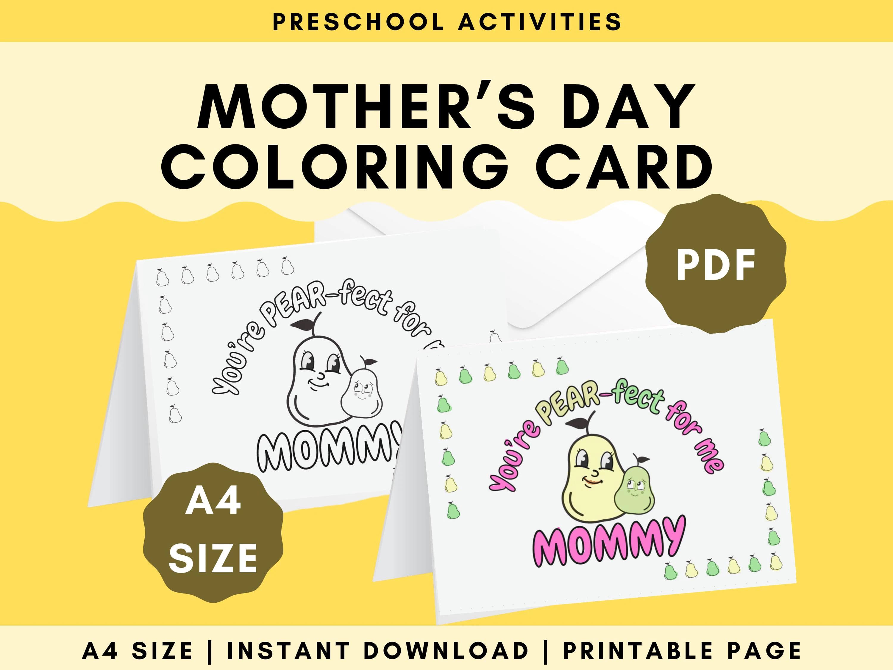 Mother's Day Coloring Card: Pear-fect Gift, Kids Activity (PDF Pattern)