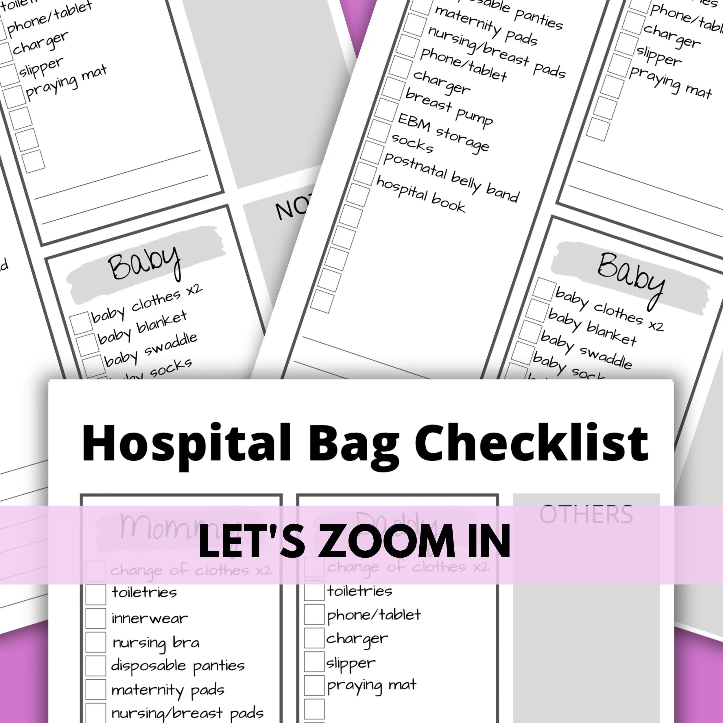 zoom in hospital bag checklist