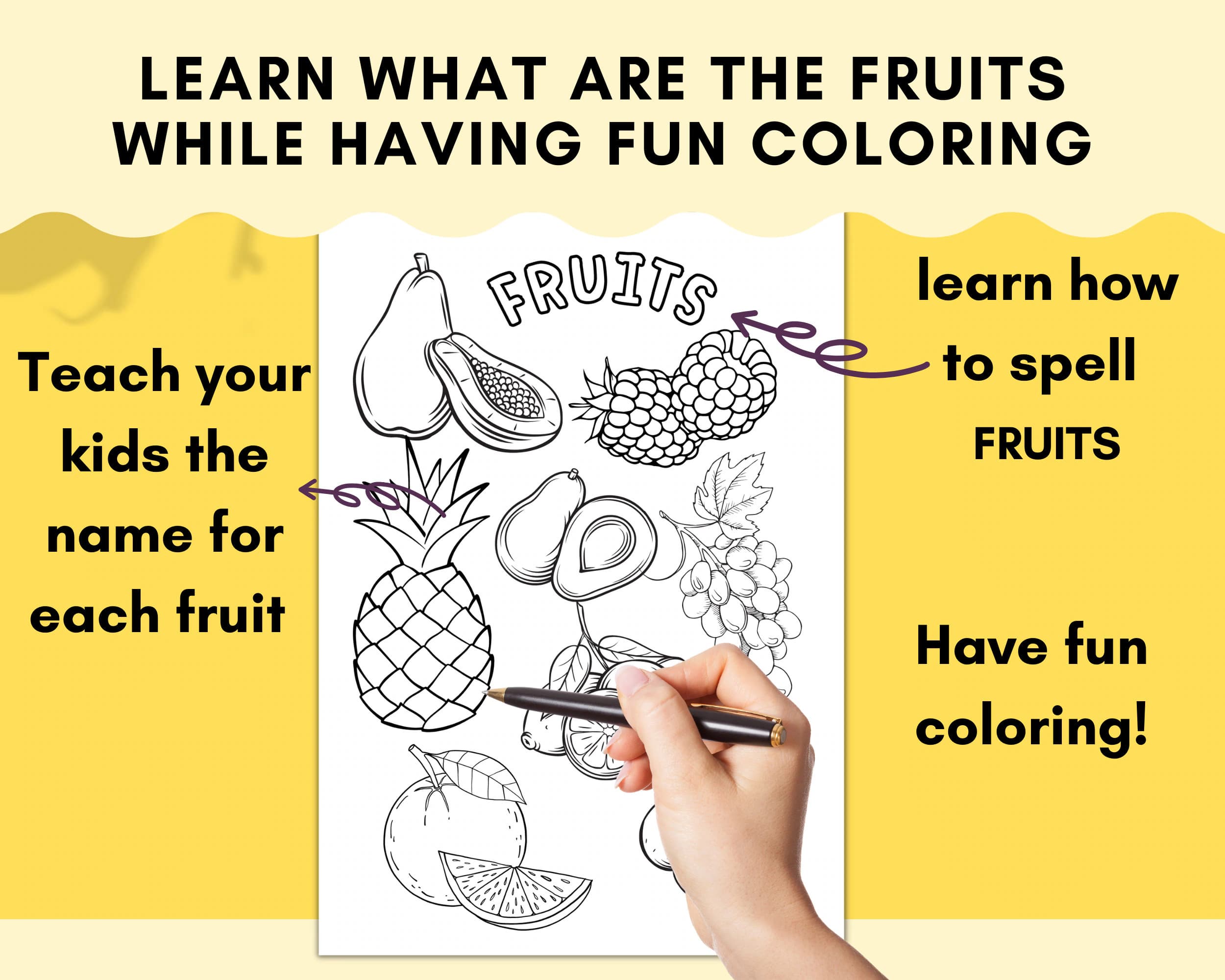 Fruits Coloring Page, Kids Activity Sheet (PDF Printable) - image 3