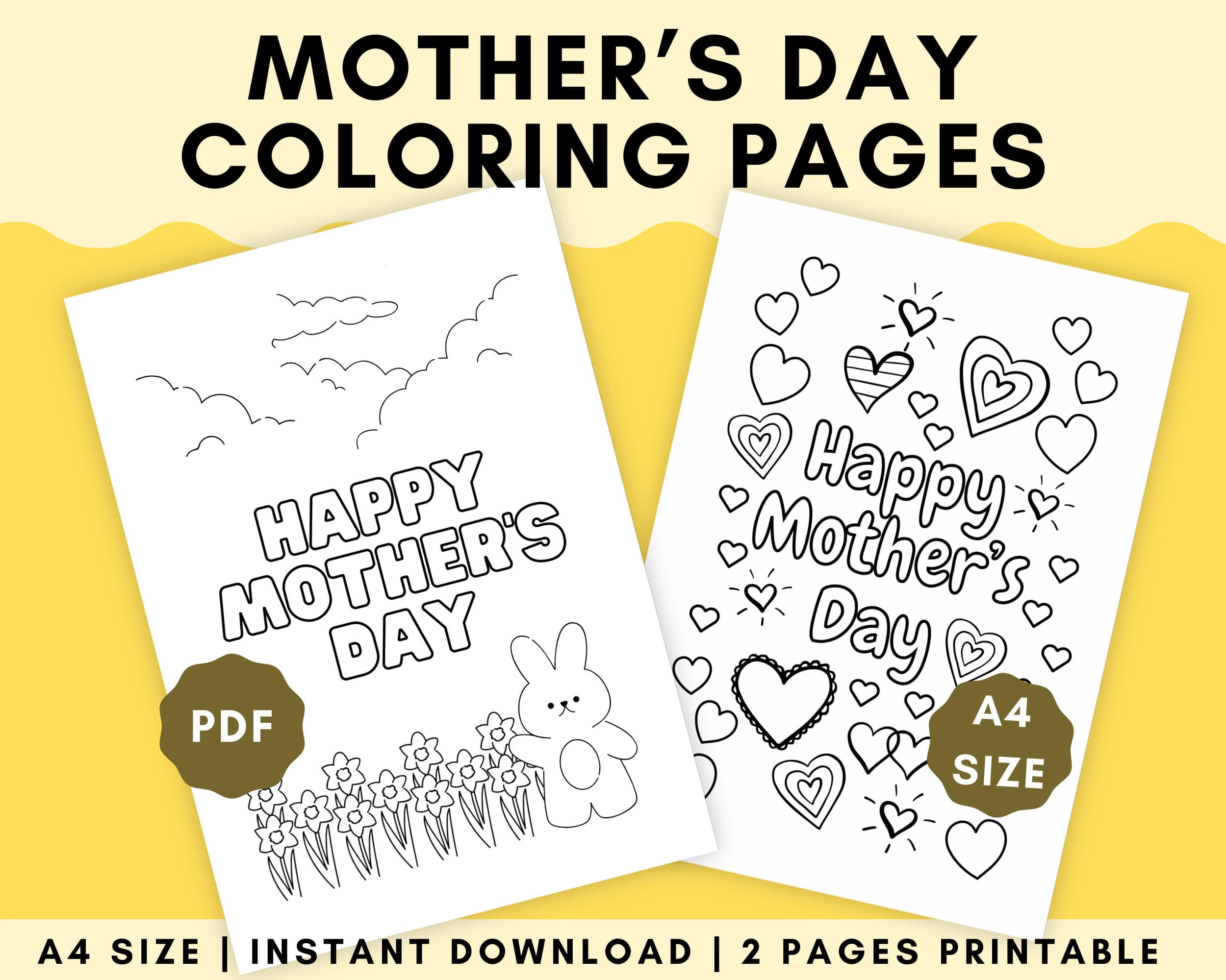 Mother's Day Coloring Pages, Flower Designs (Printable PDF)