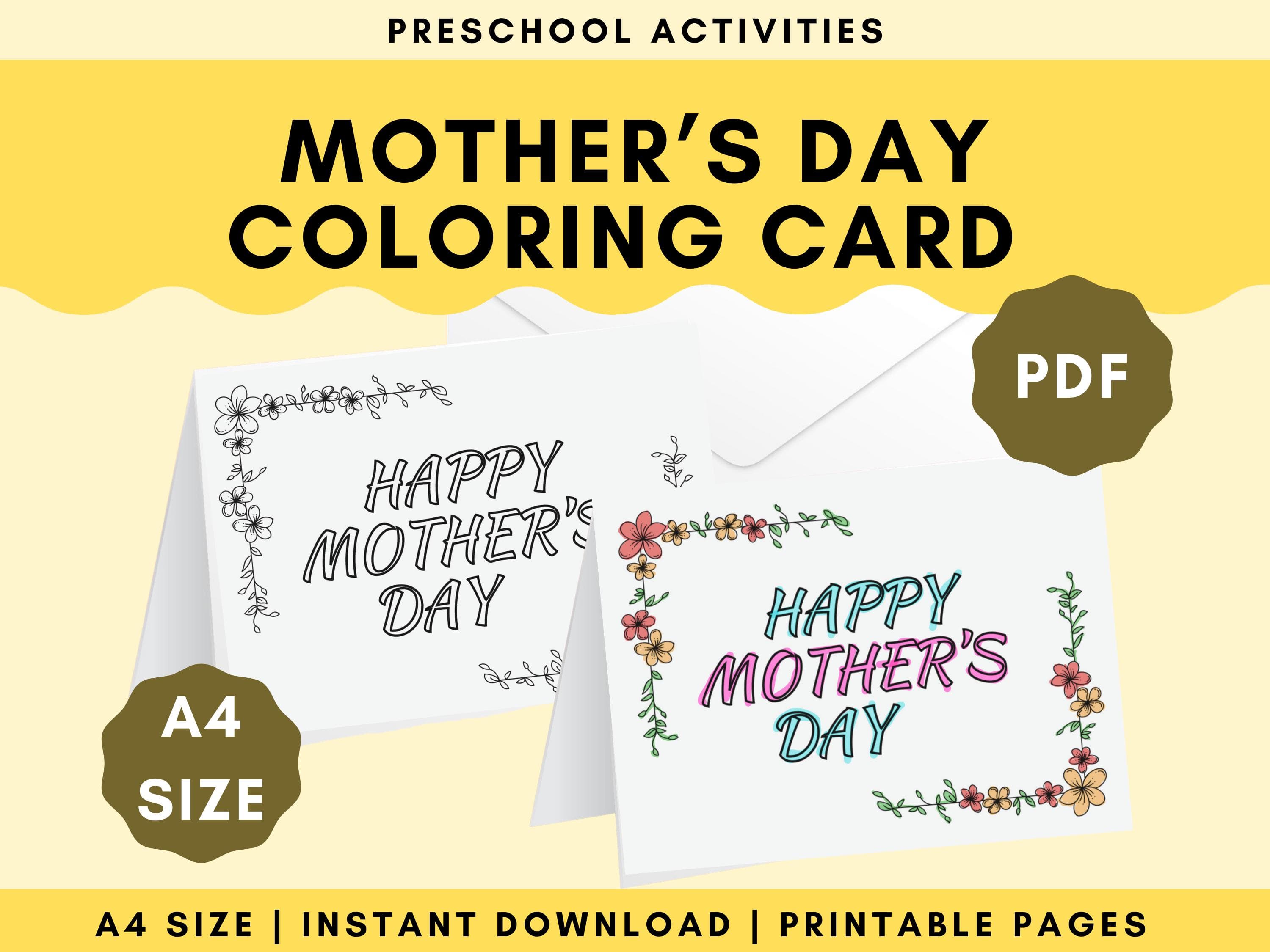 Floral Mother's Day Coloring Card, Kids Activity (PDF Pattern)