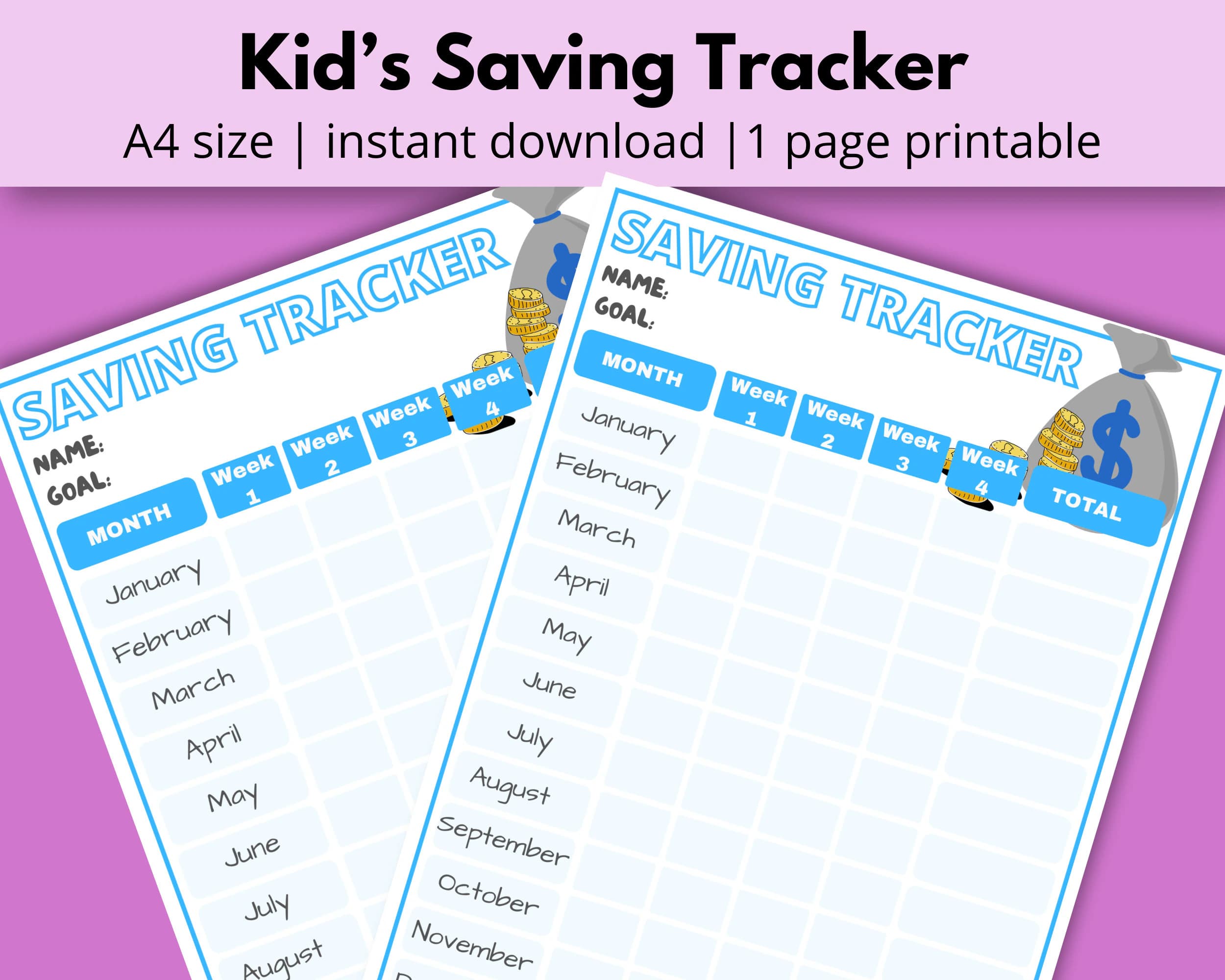 Printable Kids Saving Tracker, Allowance Log, Money Management (Digital Download)