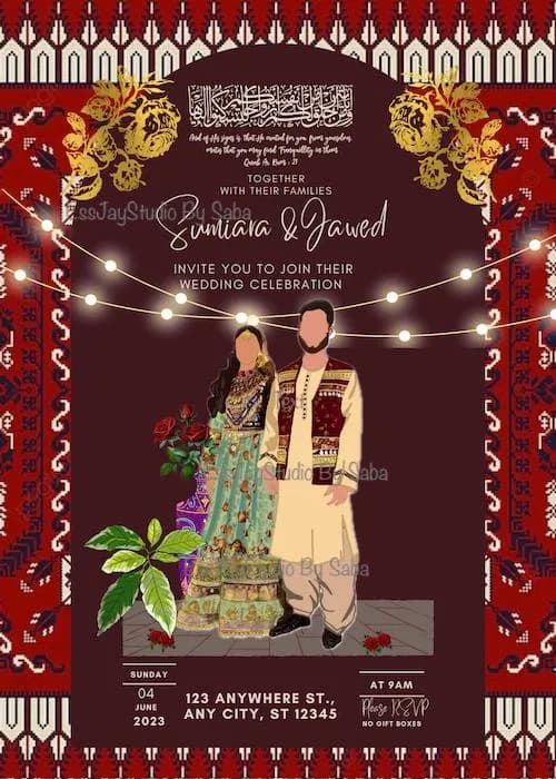 Afghan-Wedding invitation-Wedding invite-Nikah invitation-Mehndi card-Traditional Afghan invitation - image 4