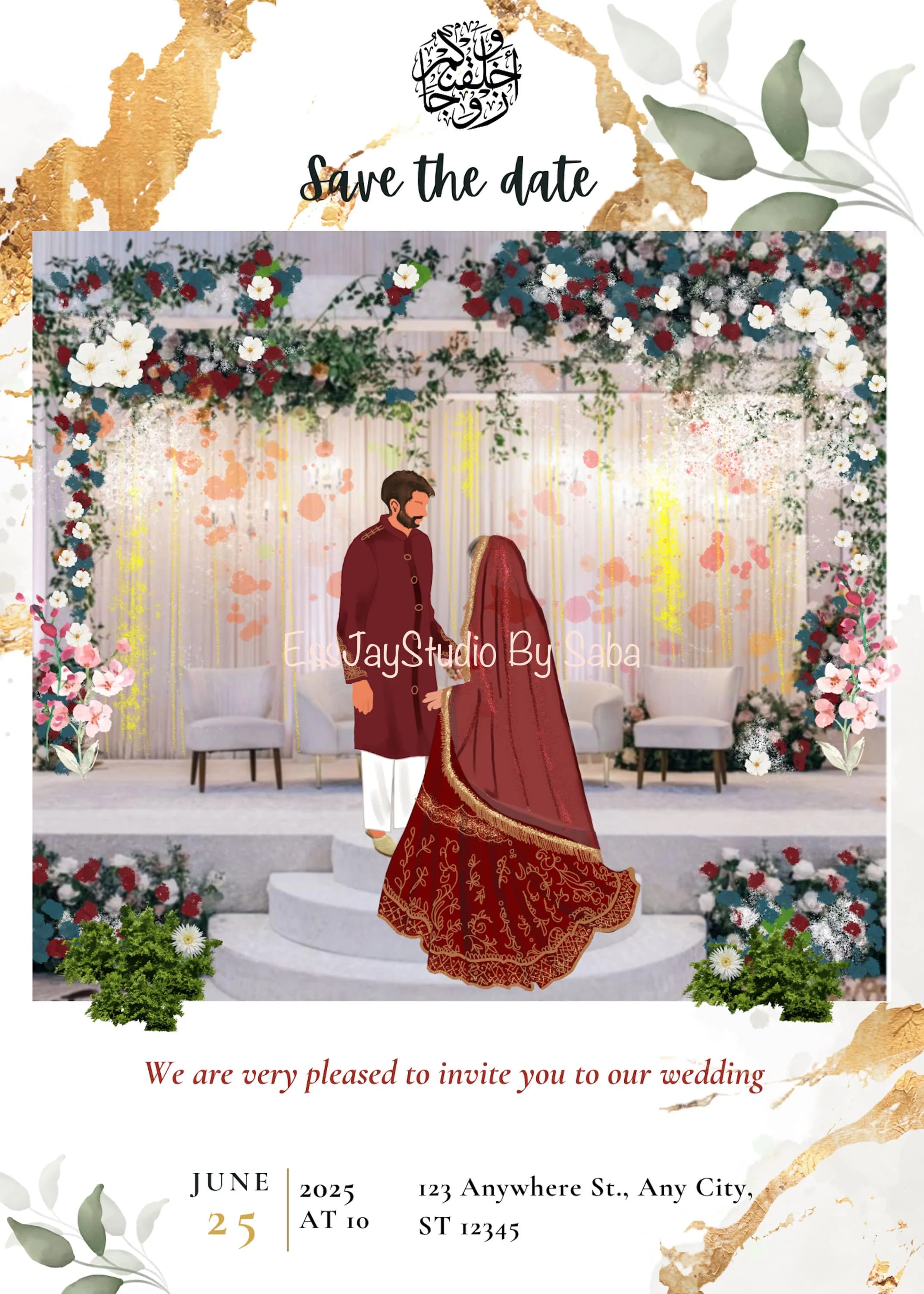 Muslim Nikkah Wedding Invitation: Bride & Groom (Digital Card) - image 2