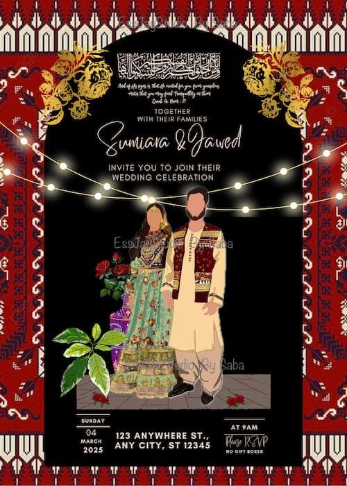 Afghan-Wedding invitation-Wedding invite-Nikah invitation-Mehndi card-Traditional Afghan invitation - image 3