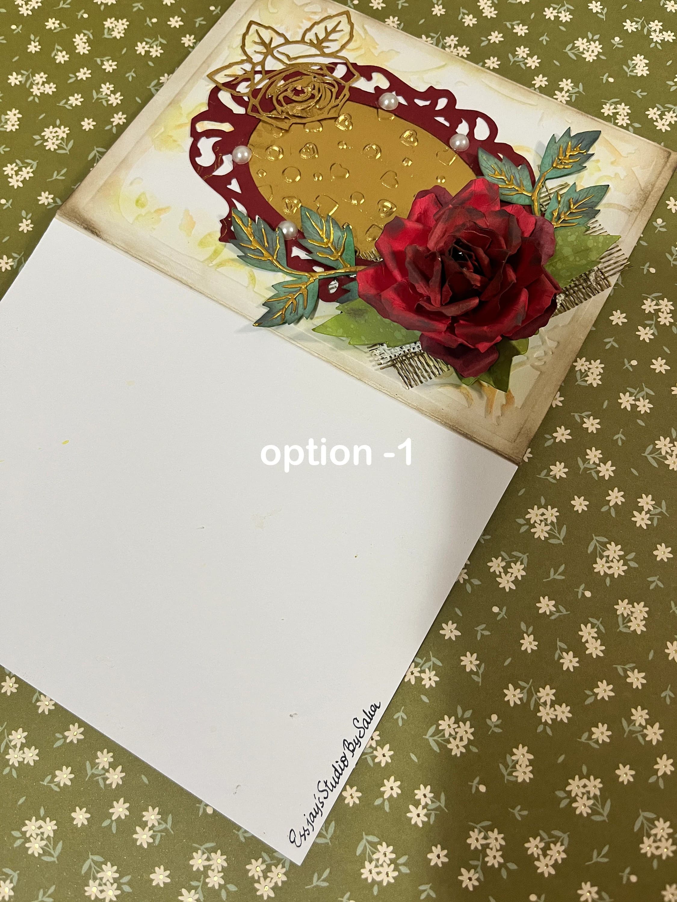 3D Vintage Rose Greeting Card: Handmade Paper Flower, Customizable - image 5