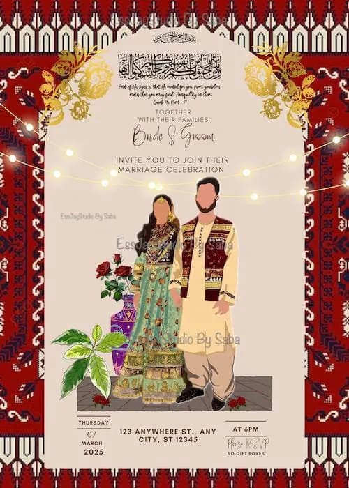 Afghan-Wedding invitation-Wedding invite-Nikah invitation-Mehndi card-Traditional Afghan invitation