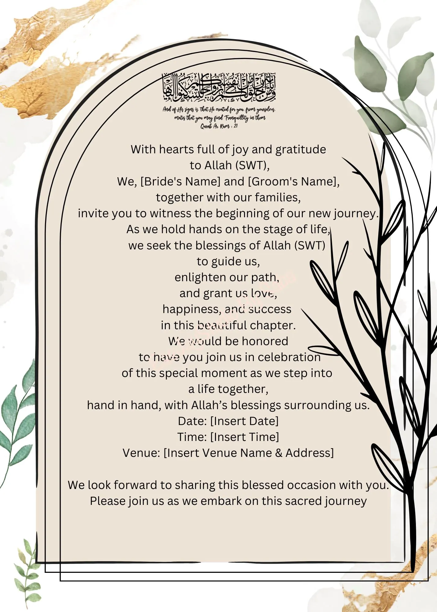 Muslim Nikkah Wedding Invitation: Bride & Groom (Digital Card) - image 3