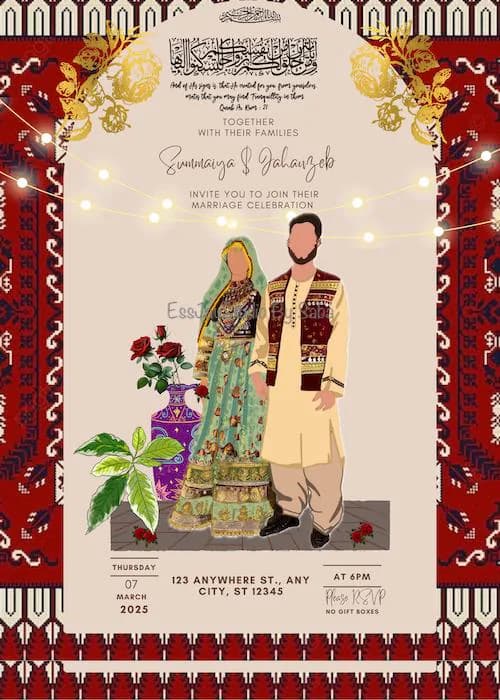 Afghan-Wedding invitation-Wedding invite-Nikah invitation-Mehndi card-Traditional Afghan invitation - image 2