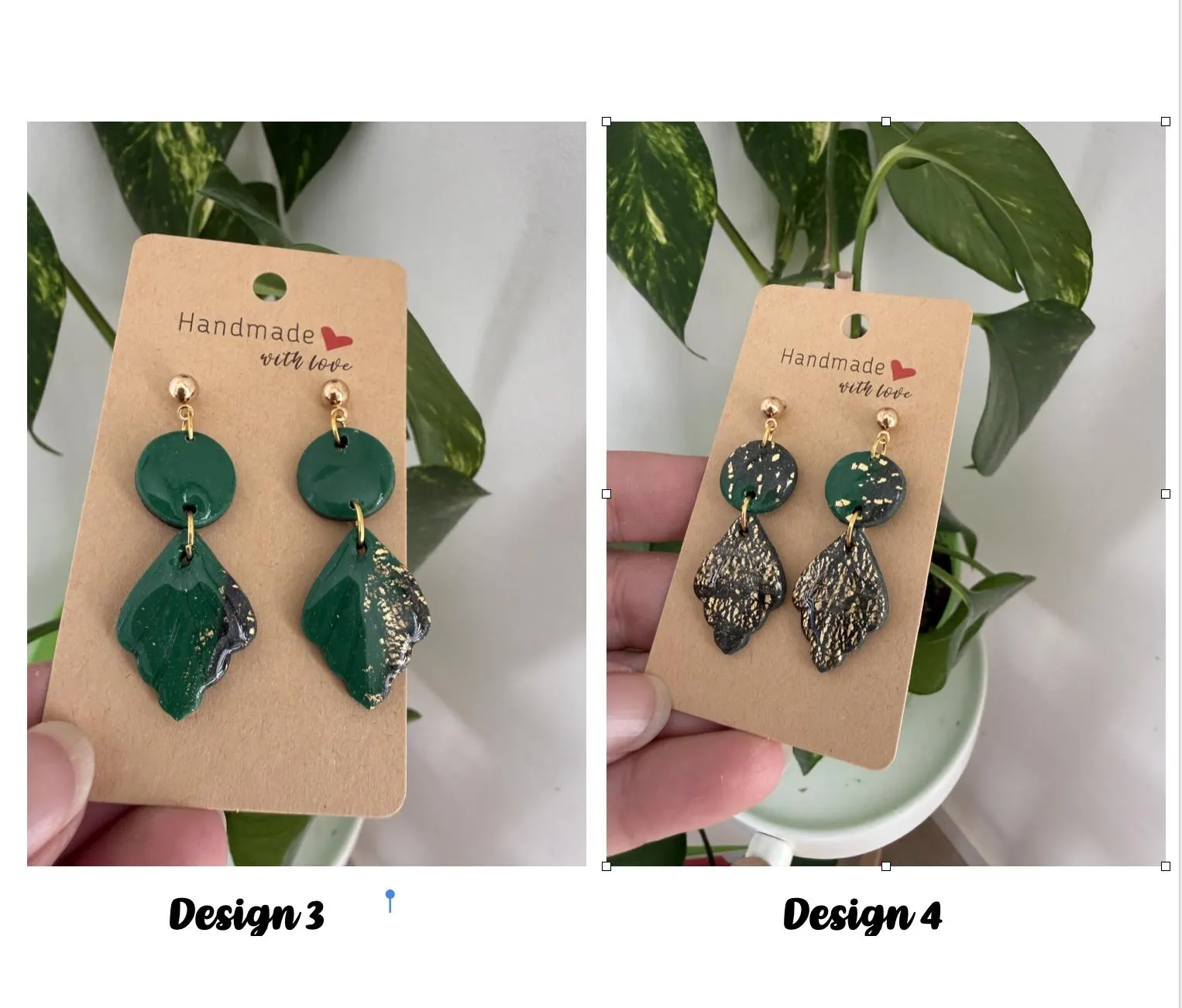 Green marble effect-floral polymer clay earrings-handcrafted-Best gift ideas - image 3