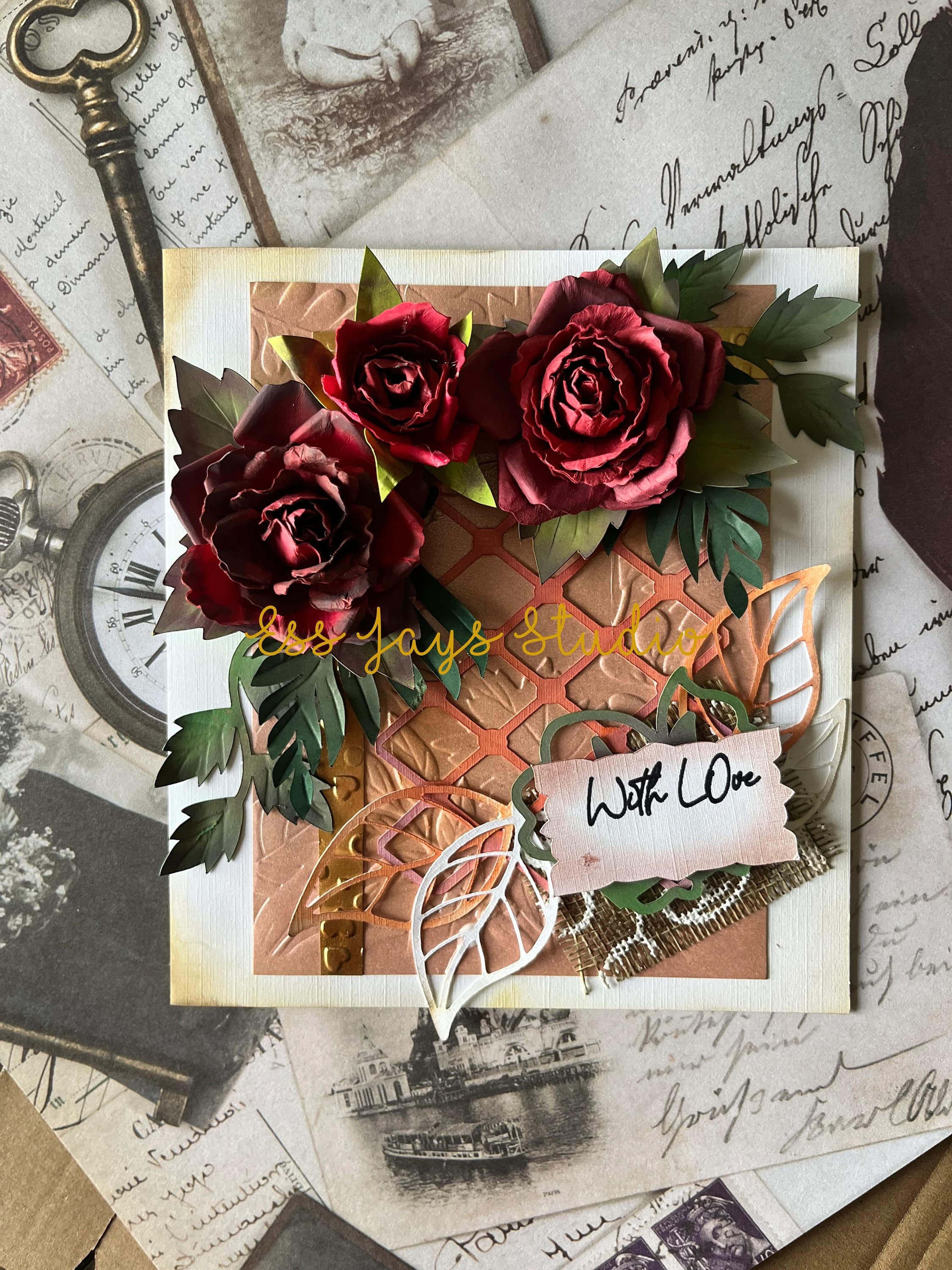 3D Vintage Rose Greeting Card: Handmade Paper Flower, Customizable