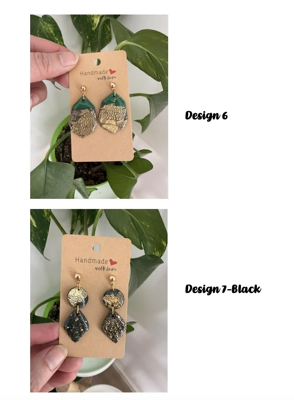 Green marble effect-floral polymer clay earrings-handcrafted-Best gift ideas - image 5