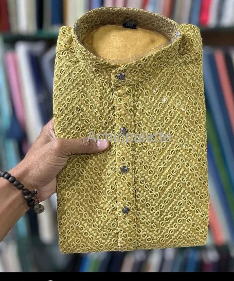 Handmade Chikankari Cotton Kurta, Men's Party Outfit - image 2