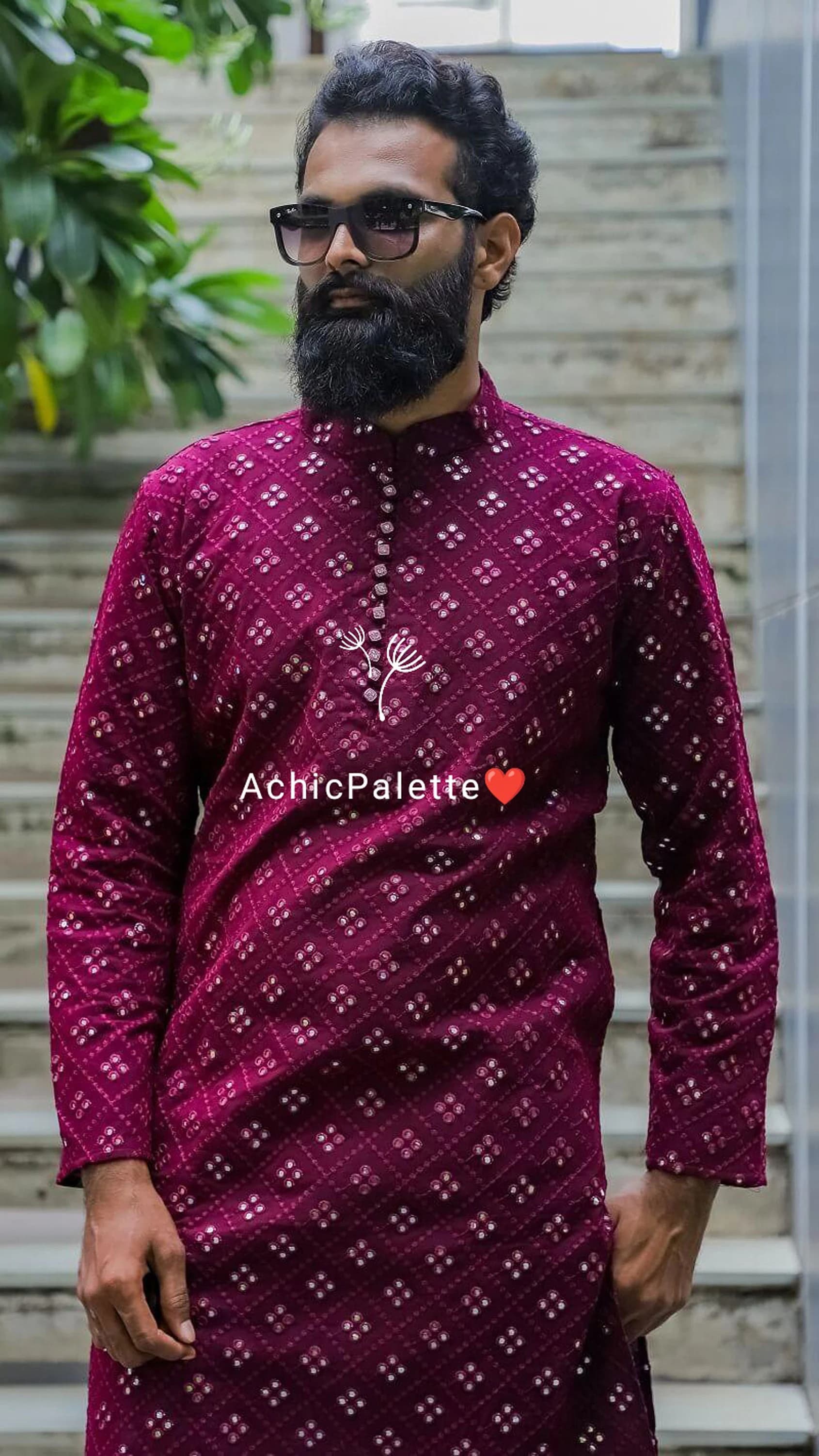 Maroon Cotton Chikankari Kurta: Bollywood Style Party Wear - image 3