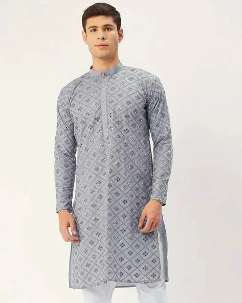 Bollywood Chikankari Kurta: Traditional Soft Cotton Men's Party Wear