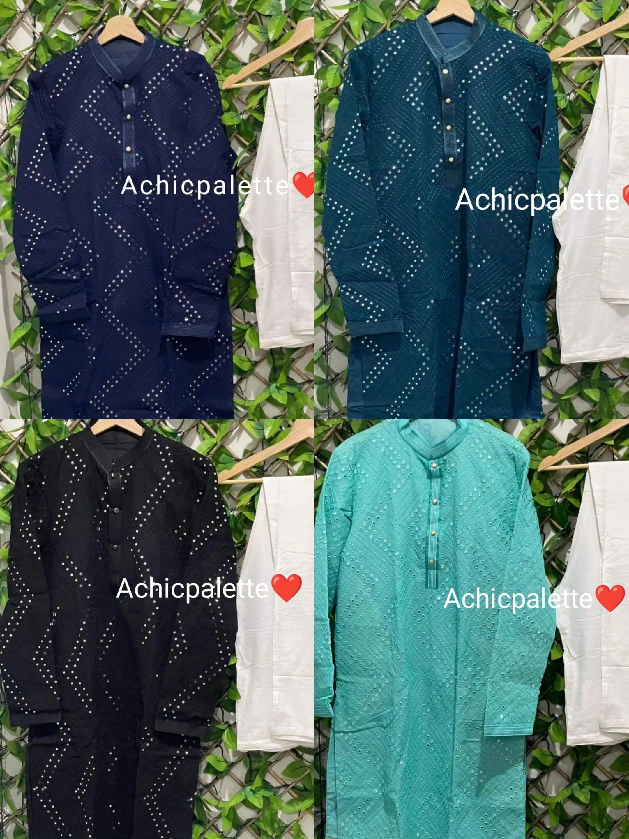 Boys Blue Chikankari Kurta Pajama Set: Indian Wedding Outfit - image 4