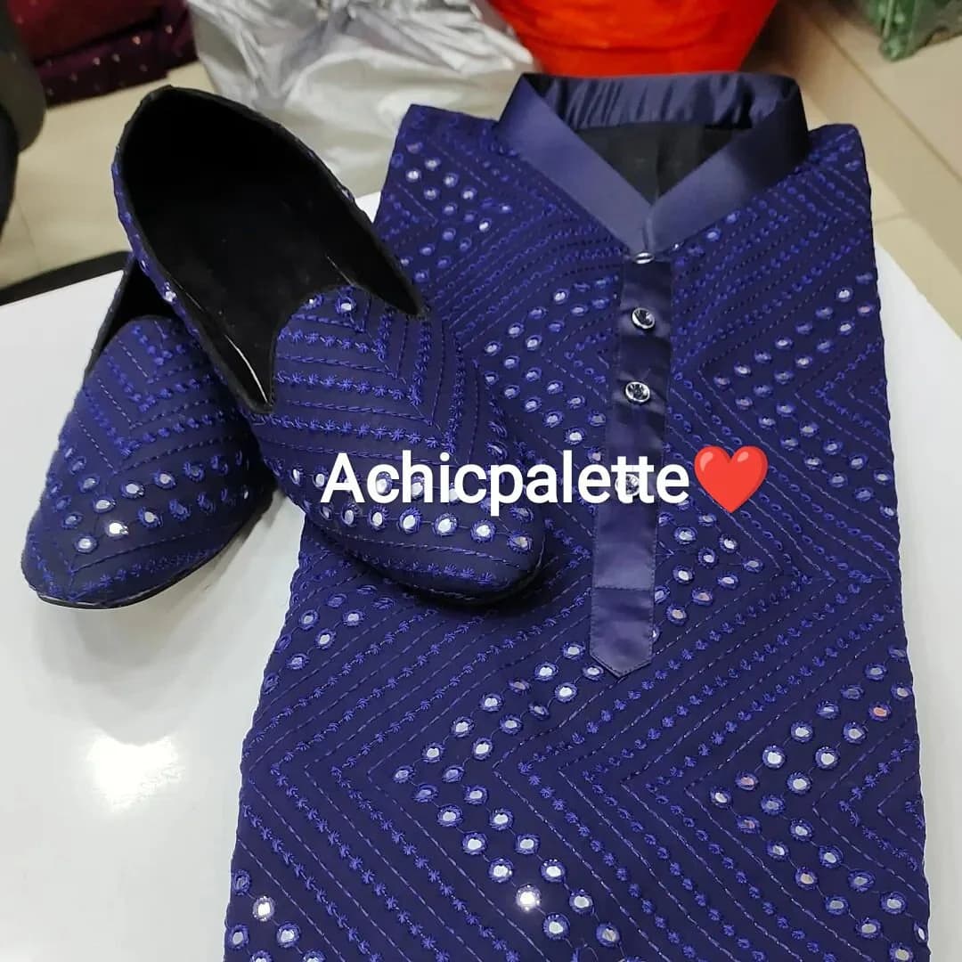Boys Blue Chikankari Kurta Pajama Set: Indian Wedding Outfit