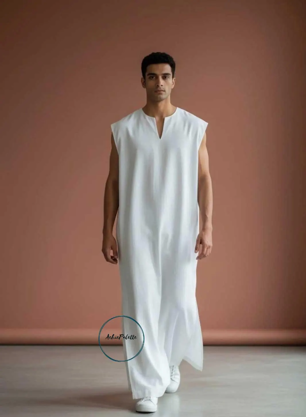 Men's Green Sleeveless Kaftan Maxi Tunic | Minimalist Islamic Thobe Abaya Style - image 3