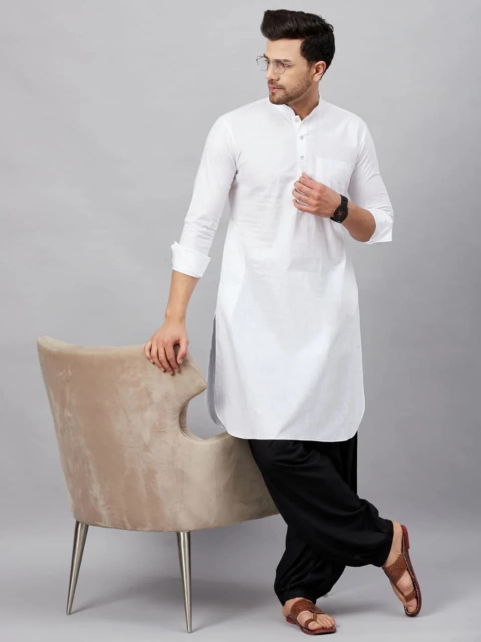 Black Silk Blend Kurta Pajama Set: Traditional Bollywood Style