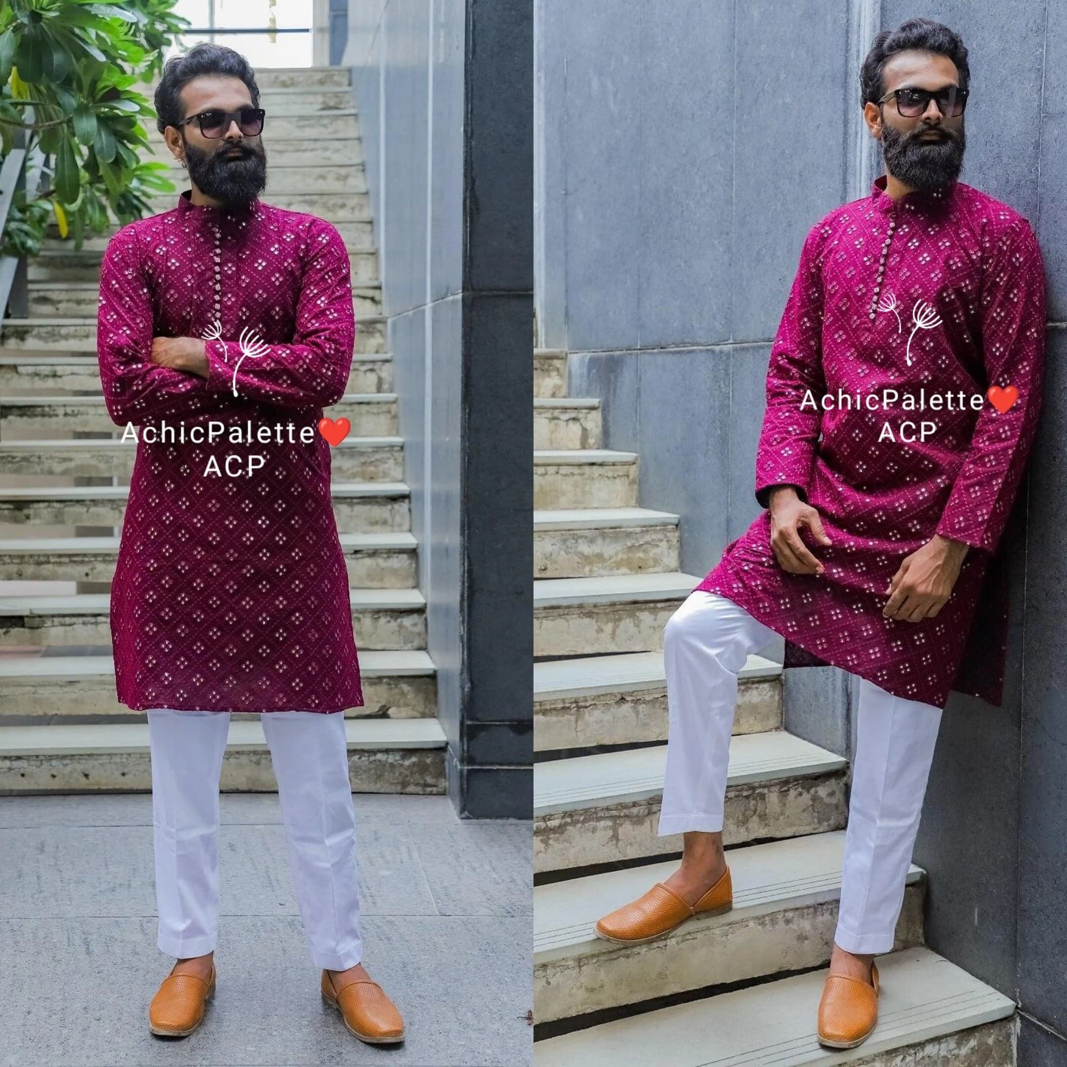 Maroon Cotton Chikankari Kurta: Bollywood Style Party Wear - image 2