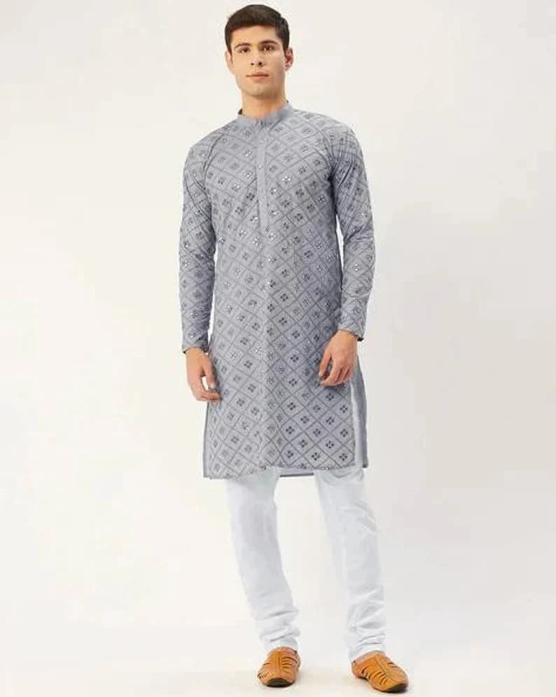 Bollywood Chikankari Kurta: Traditional Soft Cotton Men's Party Wear - image 2