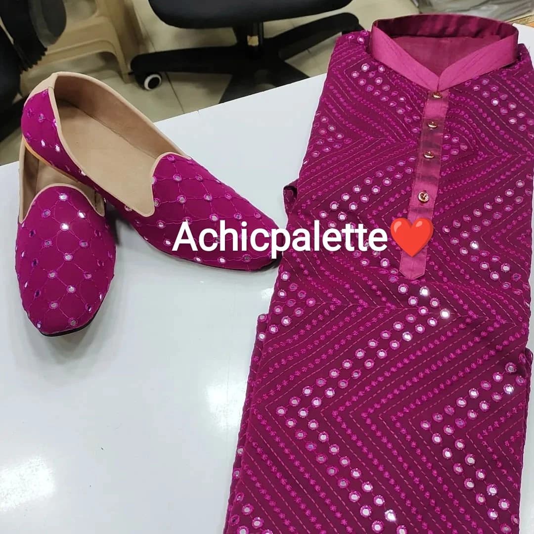 Boys Blue Chikankari Kurta Pajama Set: Indian Wedding Outfit - image 3