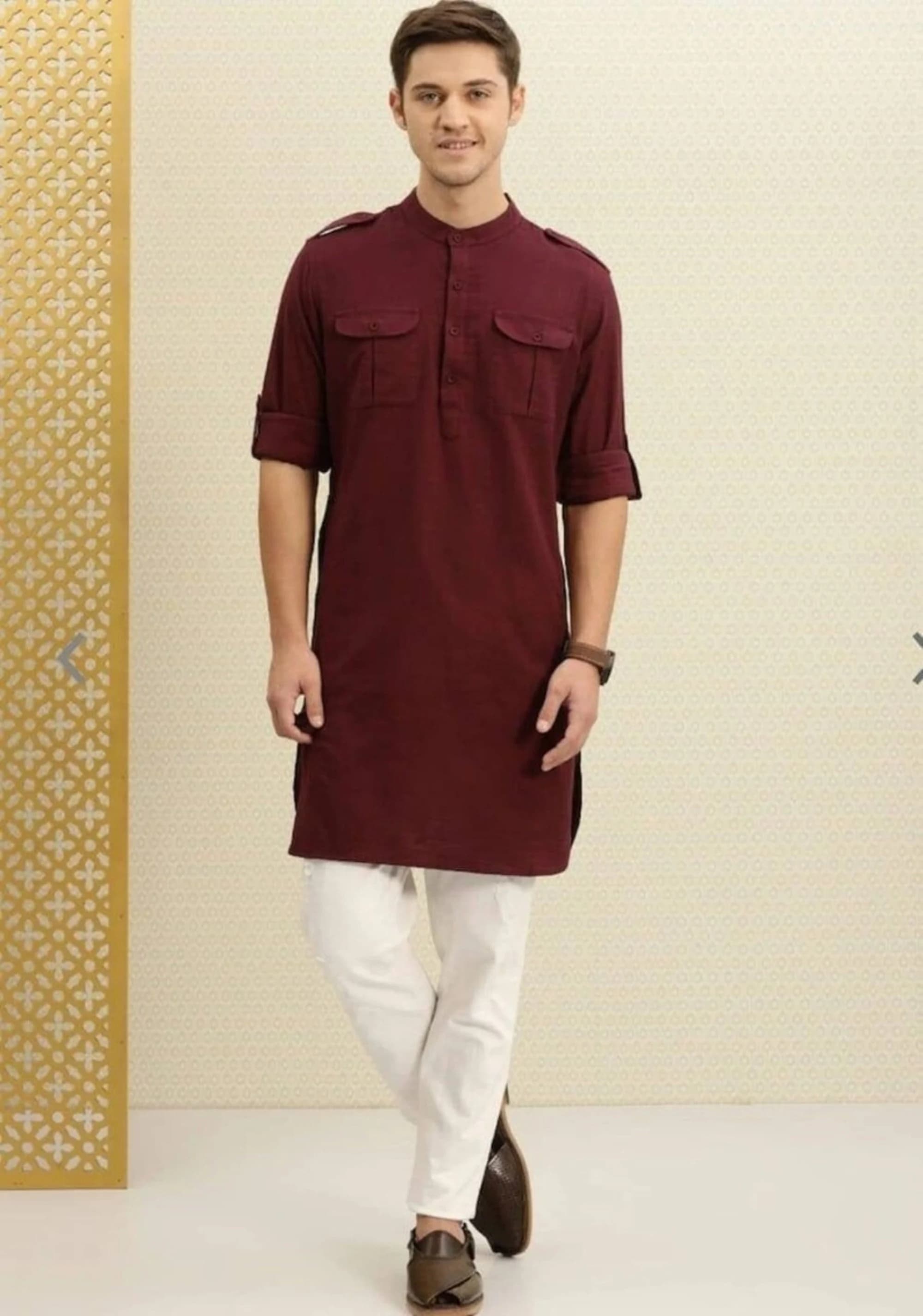 Handmade Maroon Kurta Shalwar Suit: Men's Cotton Party Wear
