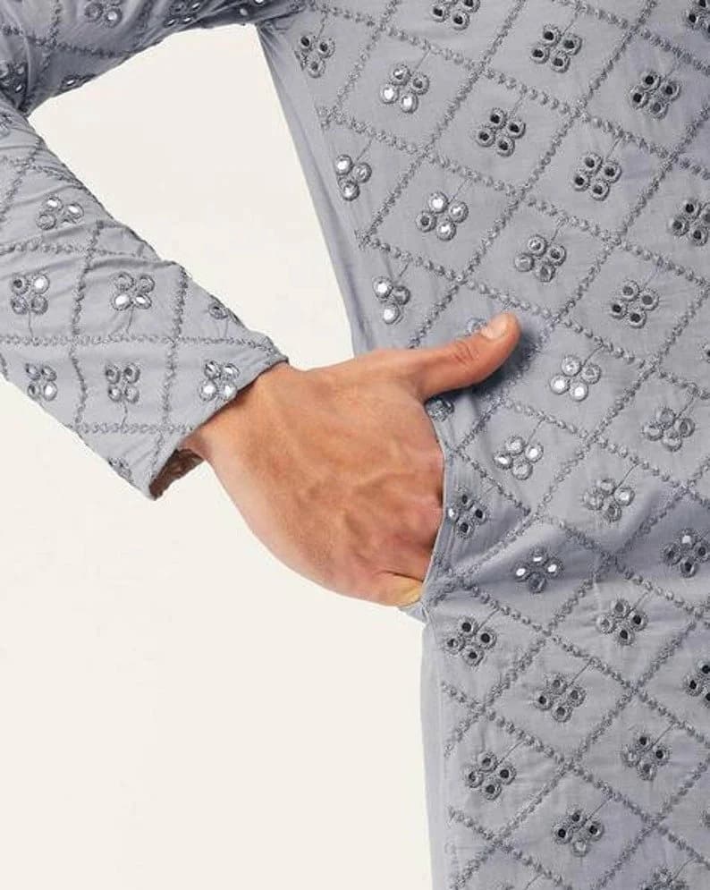 Bollywood Chikankari Kurta: Traditional Soft Cotton Men's Party Wear - image 5