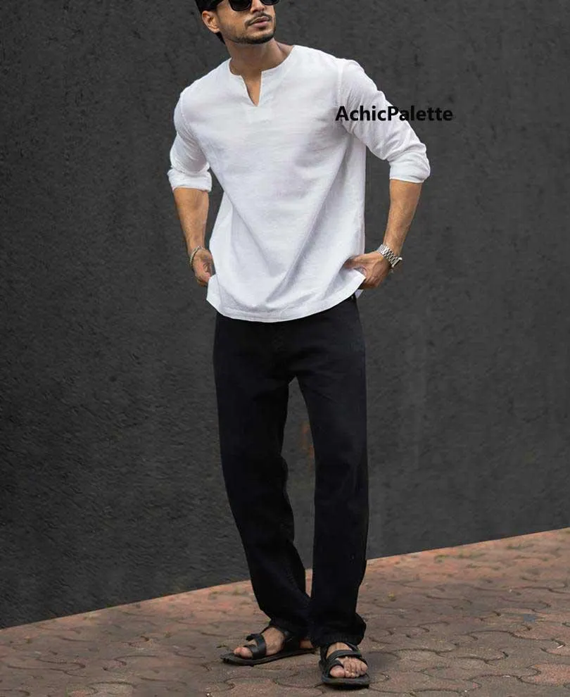 Mens Short Sleeve Cotton Kurta: Indian Wedding Shirt - image 3
