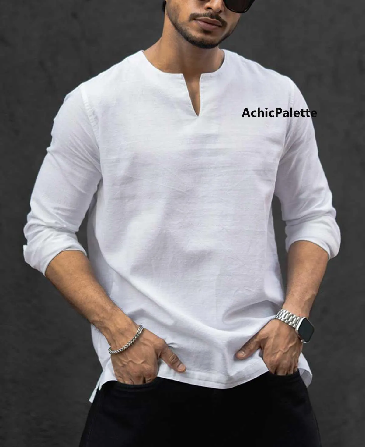 Mens Short Sleeve Cotton Kurta: Indian Wedding Shirt