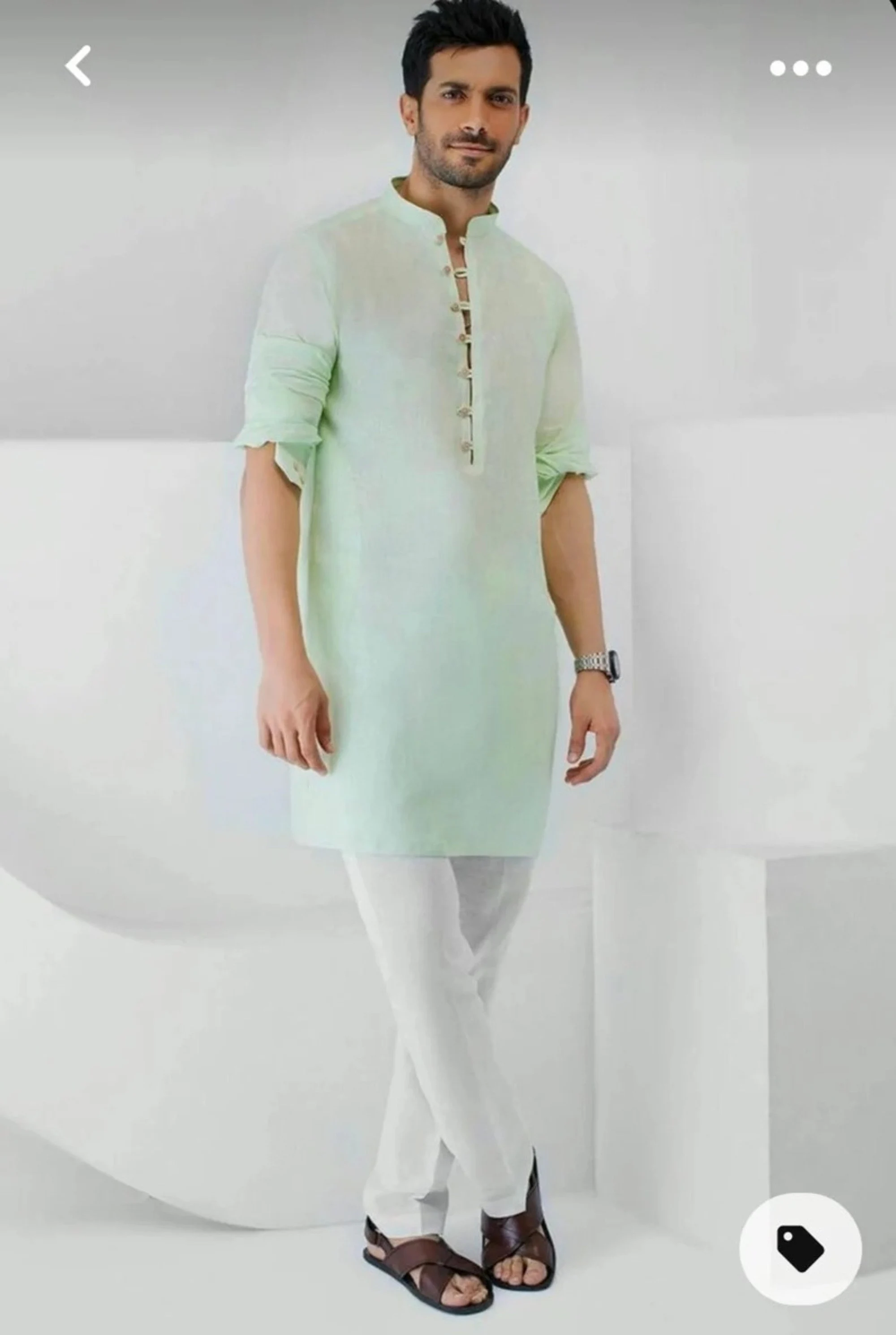 Light Green Cotton Men's Kurta, Handmade Indian Shirt - image 5