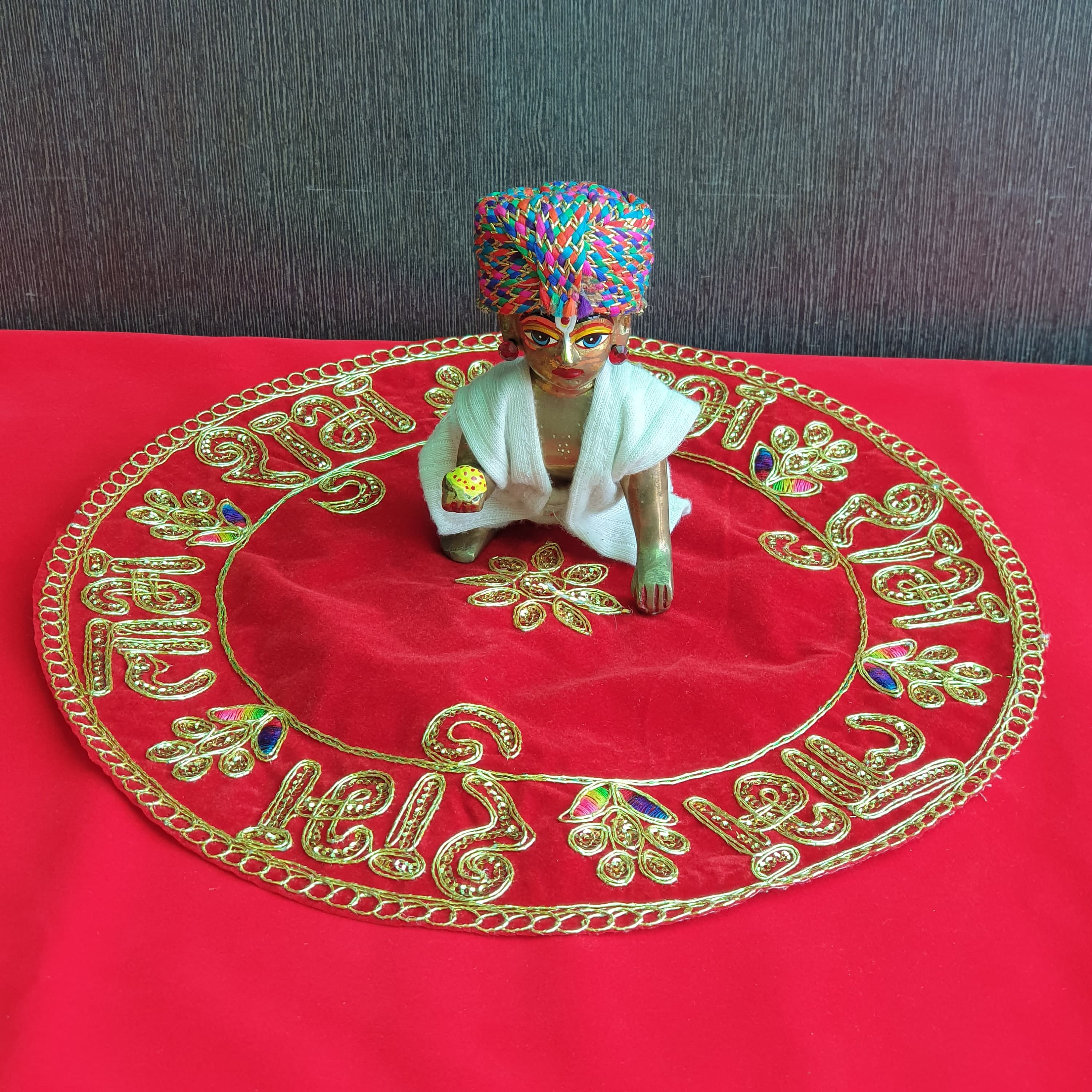 Embroidered Velvet Pooja Aasan Mat: Hindu Temple Decor