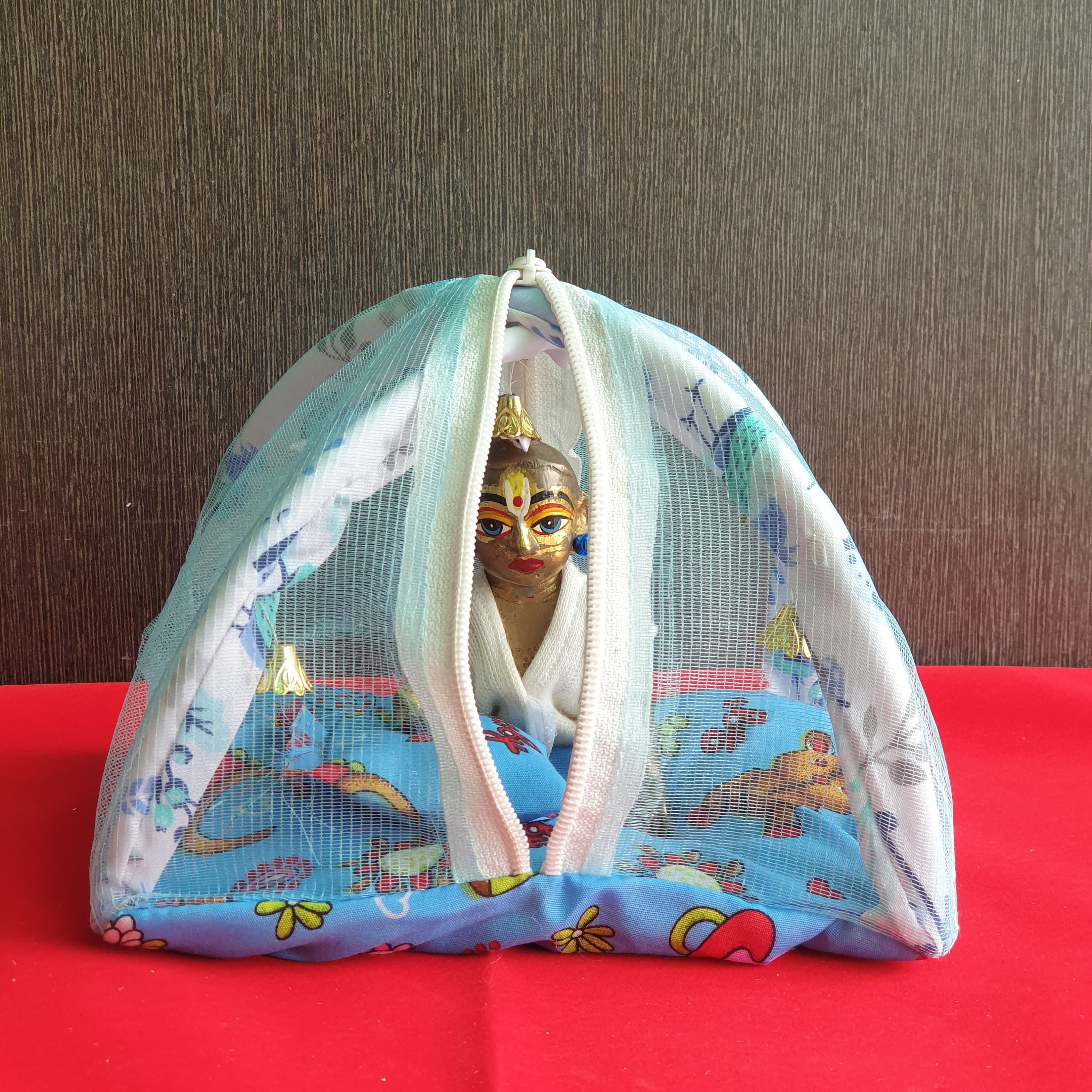 laddu gopal dress, 
poshak, 
shringhar,
mosquito net,
gaddi,
mattress bed,
temple home decor,
radha Krishna,
kanha ji,
thakur ji shringhar