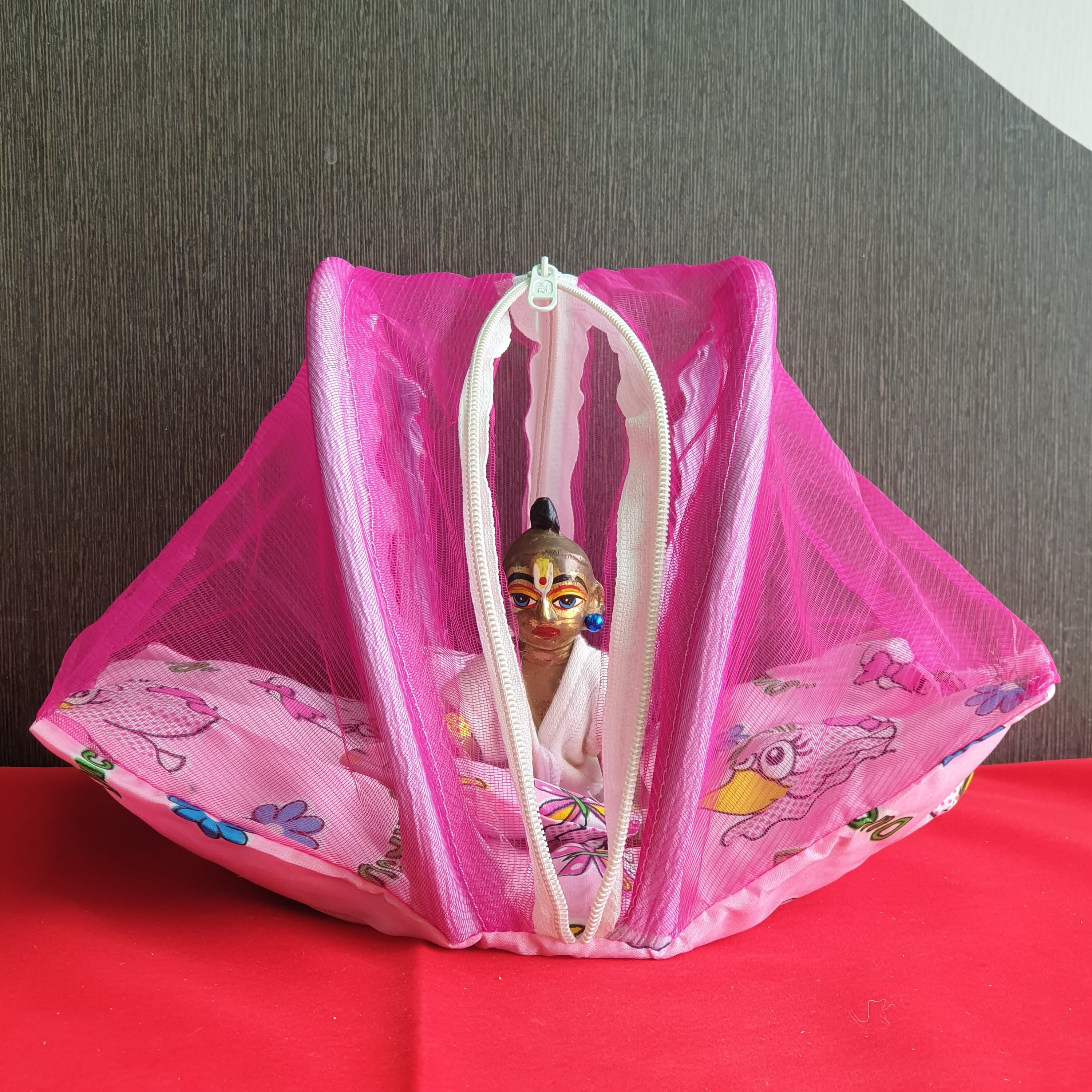 laddu gopal dress, 
poshak, 
shringhar,
mosquito net,
gaddi,
mattress bed,
temple home decor,
radha Krishna,
kanha ji,
thakur ji shringhar