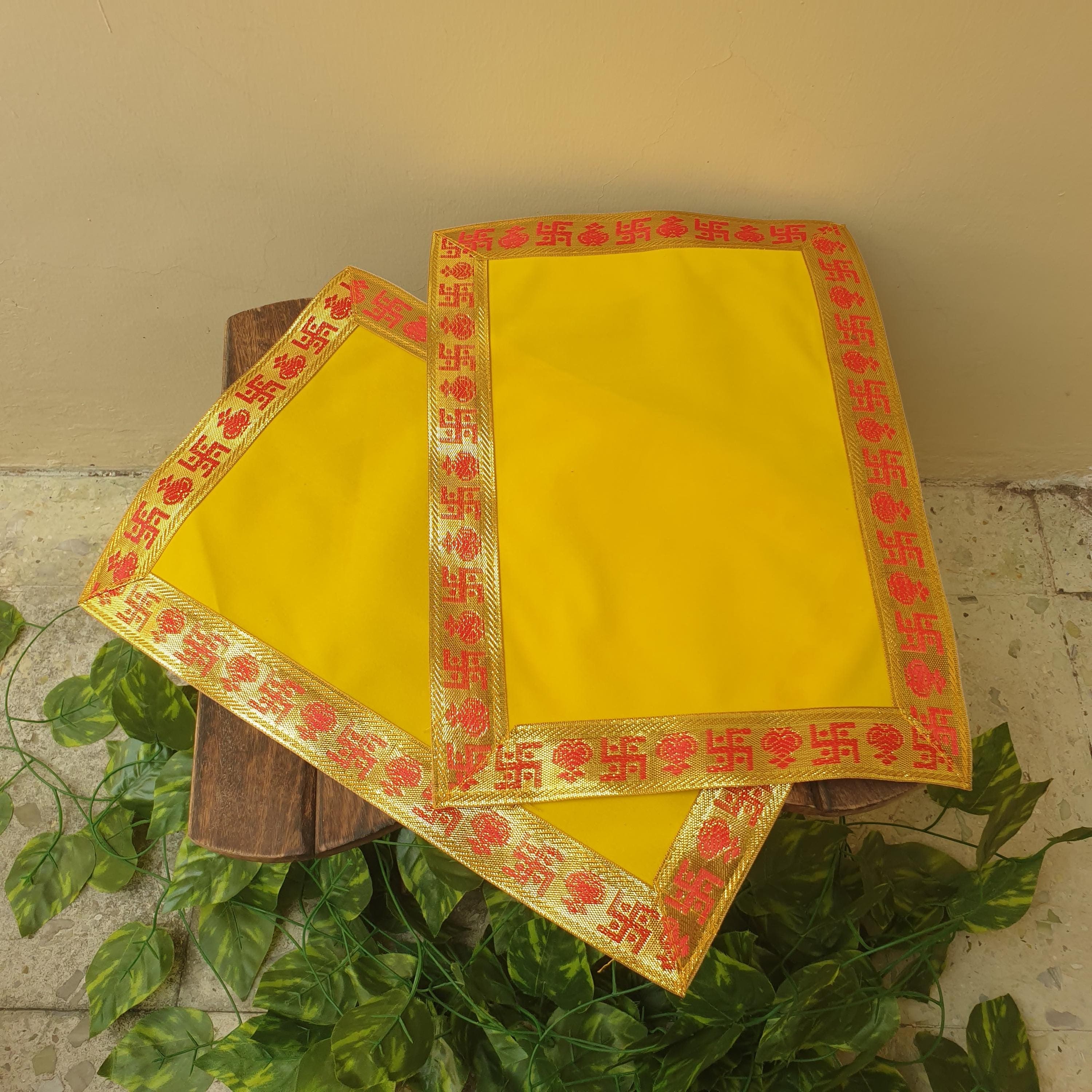 yellow velvet pooja aasan,
 hindu prayer mat velvet,
 velvet pooja mat pack of 2,
 pooja chowki cloth yellow,
 hindu mandir aasan cloth,
 velvet asan for pooja,
 aasan for god idols,
 pooja altar cloth velvet,
 pooja room decorative cloth,